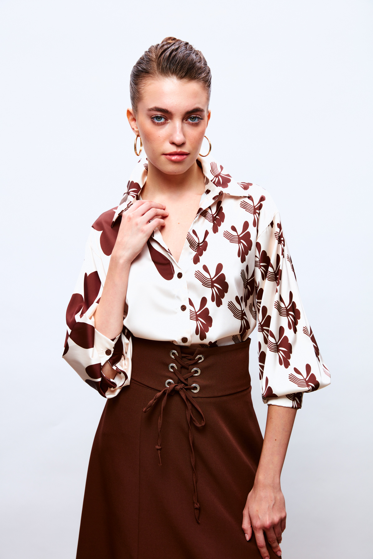 Shabby Patterned Shirt - BEIGE-COFFEE