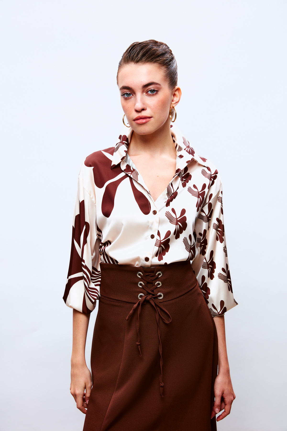 Shabby Patterned Shirt - BEIGE-COFFEE