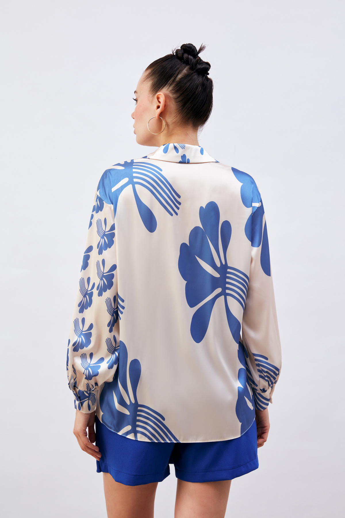 Salaş Desenli Gömlek - BEJ-SAX MAVİ