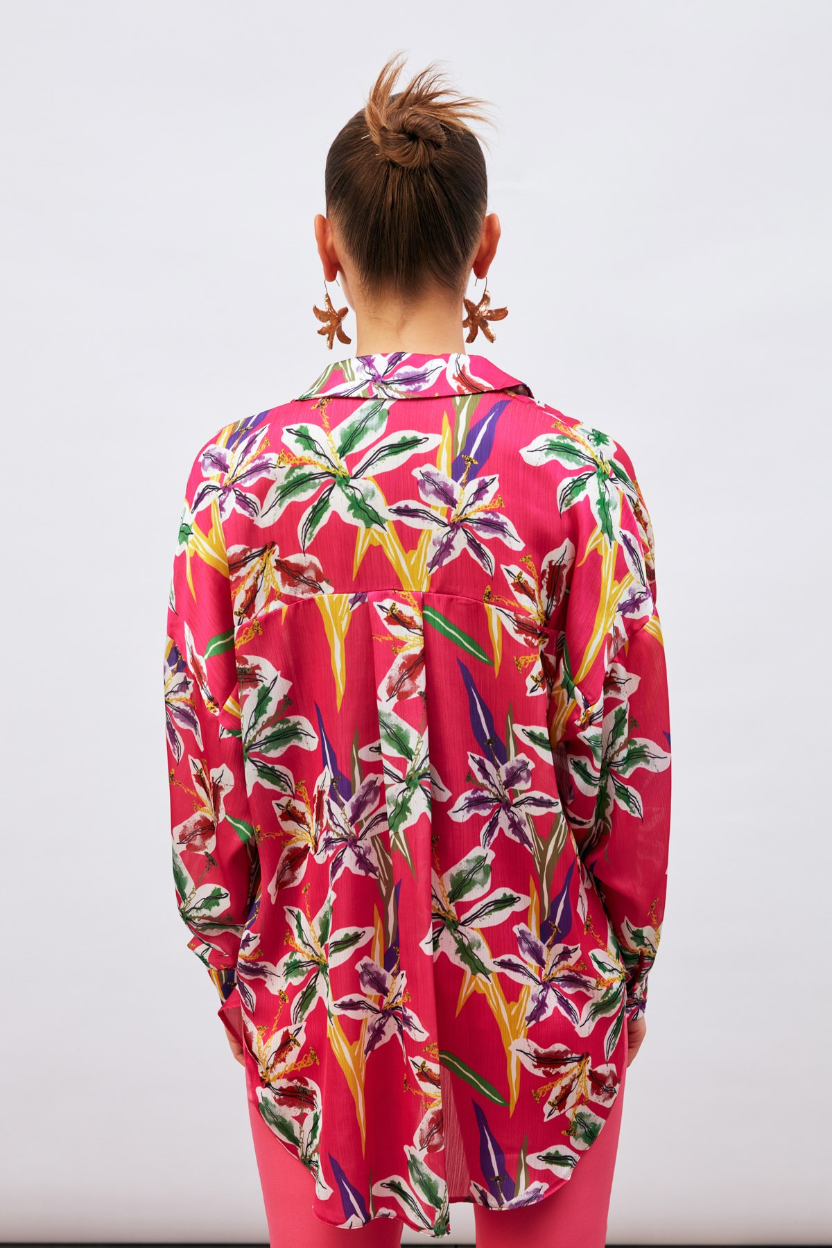 Salaş Desenli Gömlek - FUŞYA