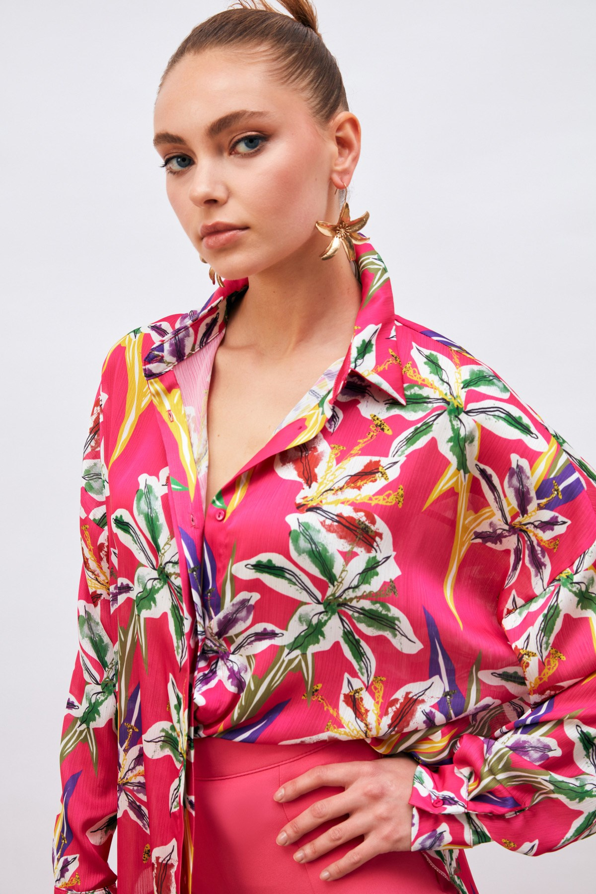 Salaş Desenli Gömlek - FUŞYA