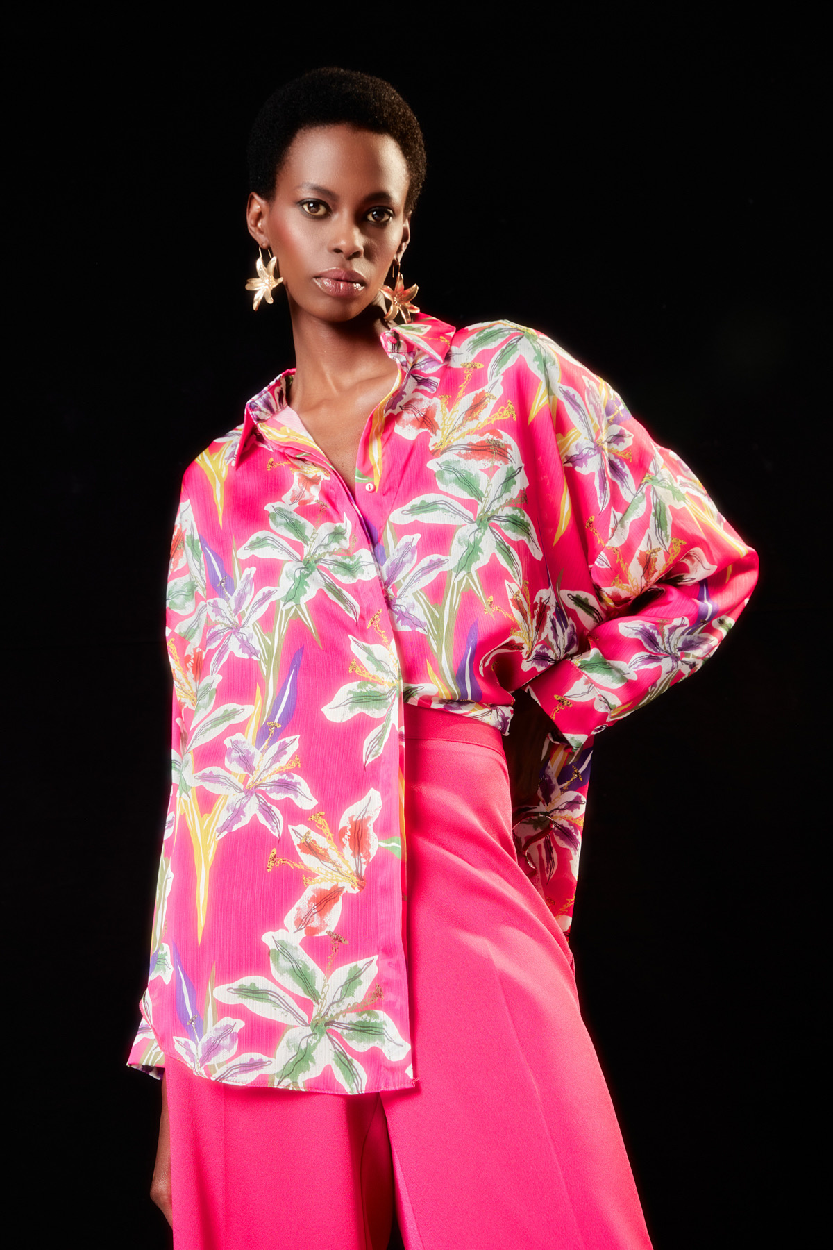 Salaş Desenli Gömlek - FUŞYA