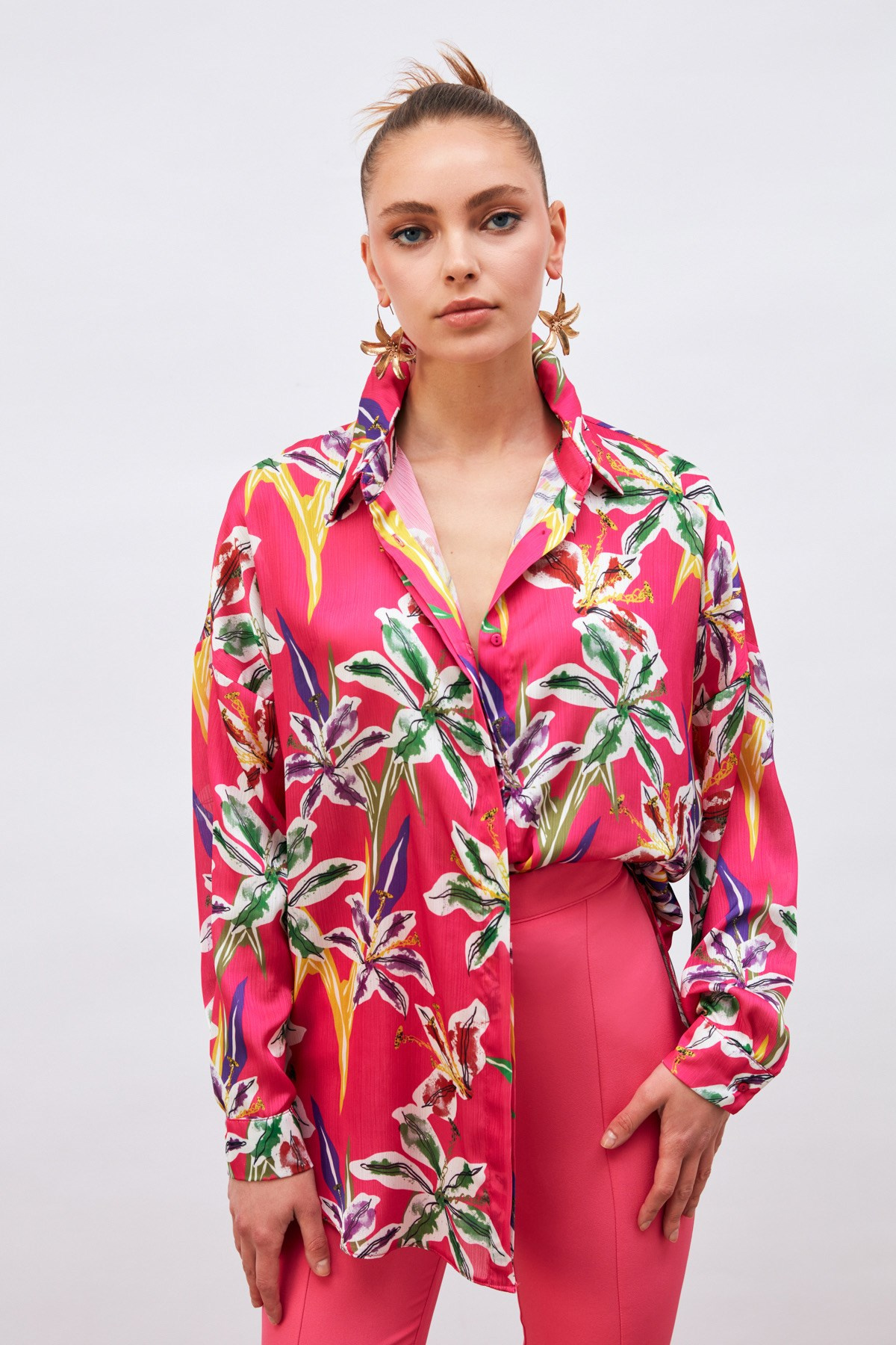 Salaş Desenli Gömlek - FUŞYA