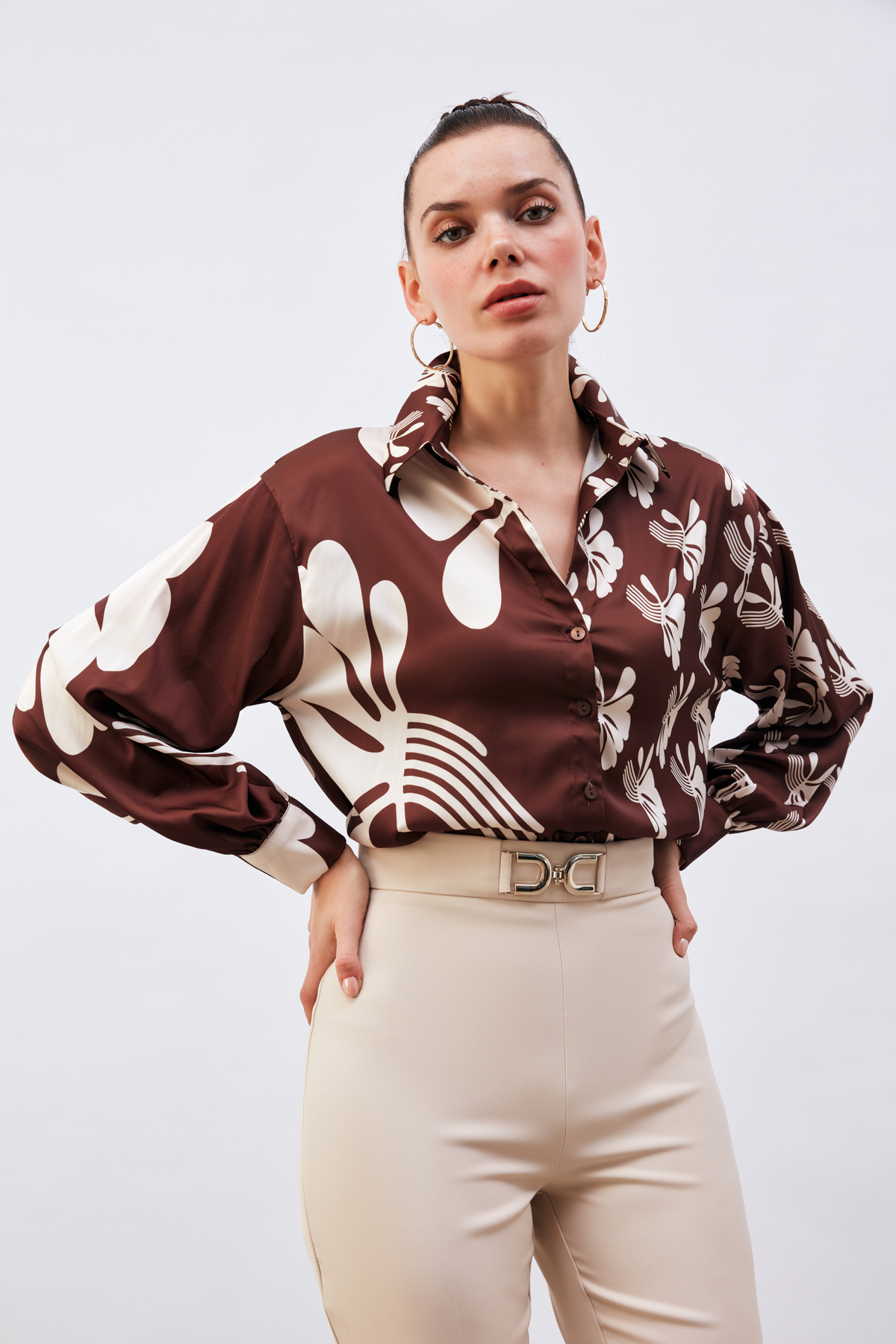 Salaş Desenli Gömlek - KAHVE