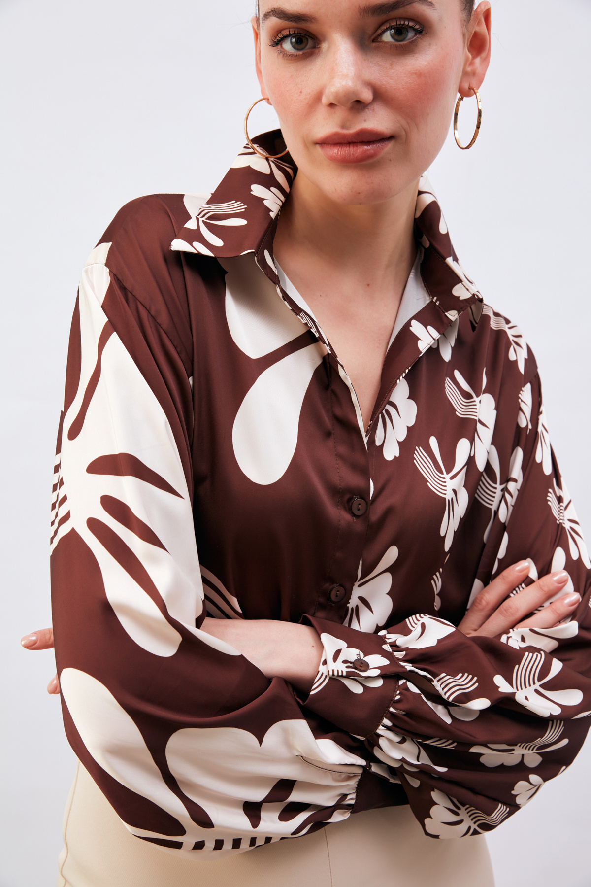 Salaş Desenli Gömlek - KAHVE