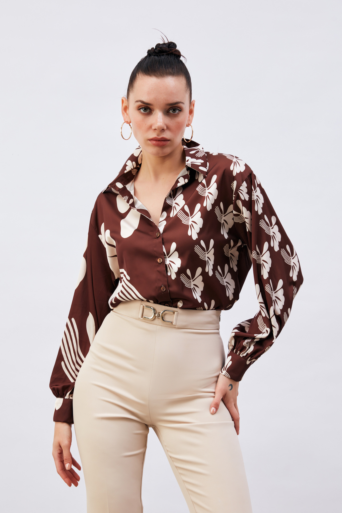 Salaş Desenli Gömlek - KAHVE