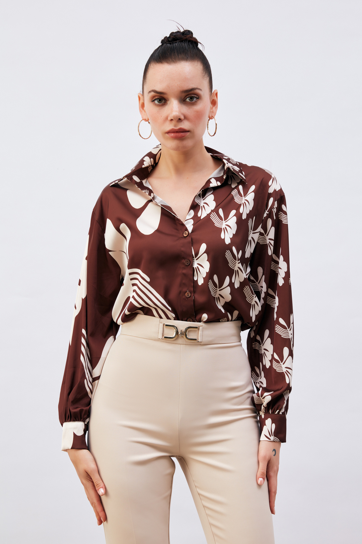 Salaş Desenli Gömlek - KAHVE