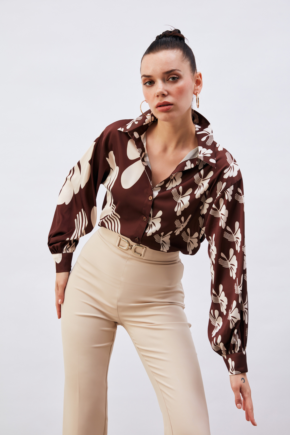 Salaş Desenli Gömlek - KAHVE