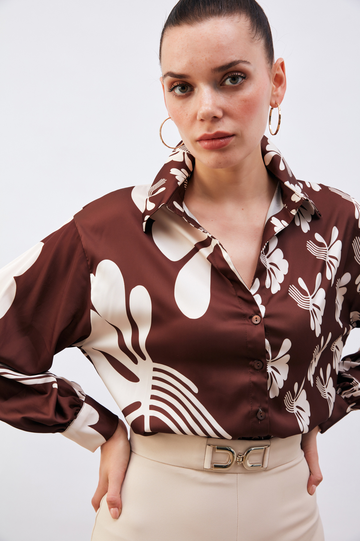 Salaş Desenli Gömlek - KAHVE