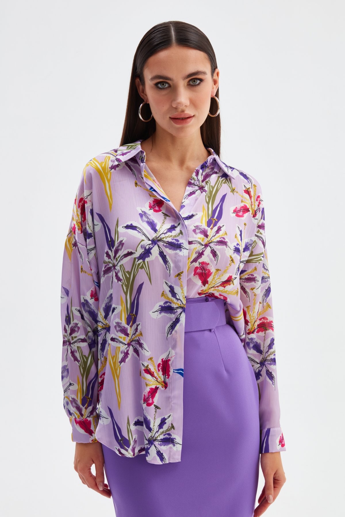 Salaş Desenli Gömlek - LİLA