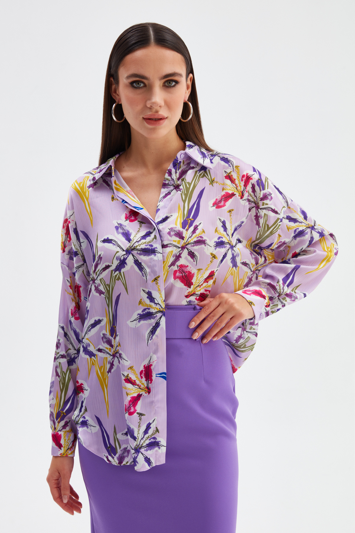 Salaş Desenli Gömlek - LİLA