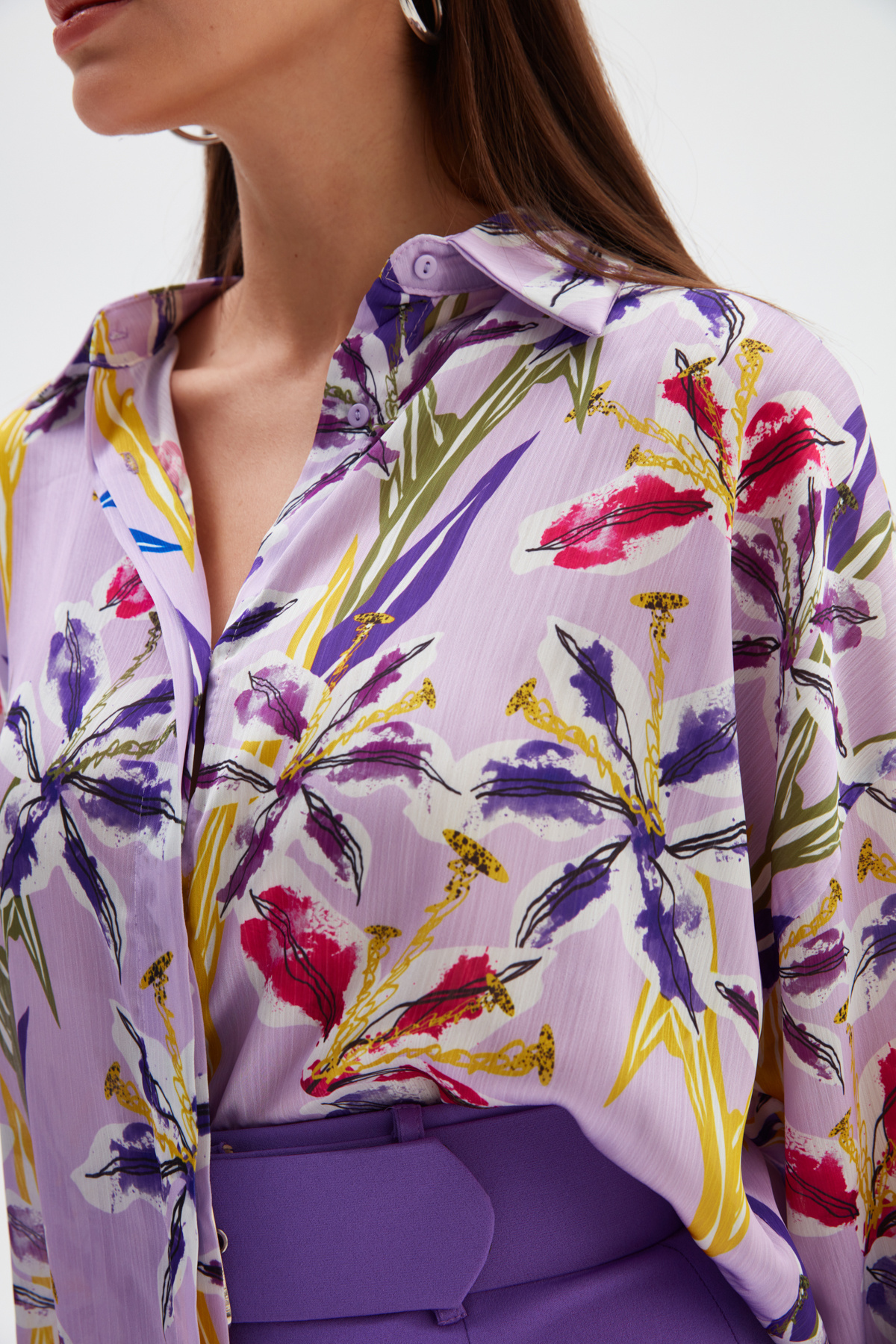 Salaş Desenli Gömlek - LİLA