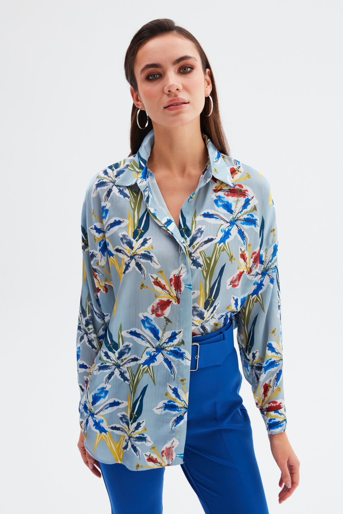 Salaş Desenli Gömlek - MAVİ