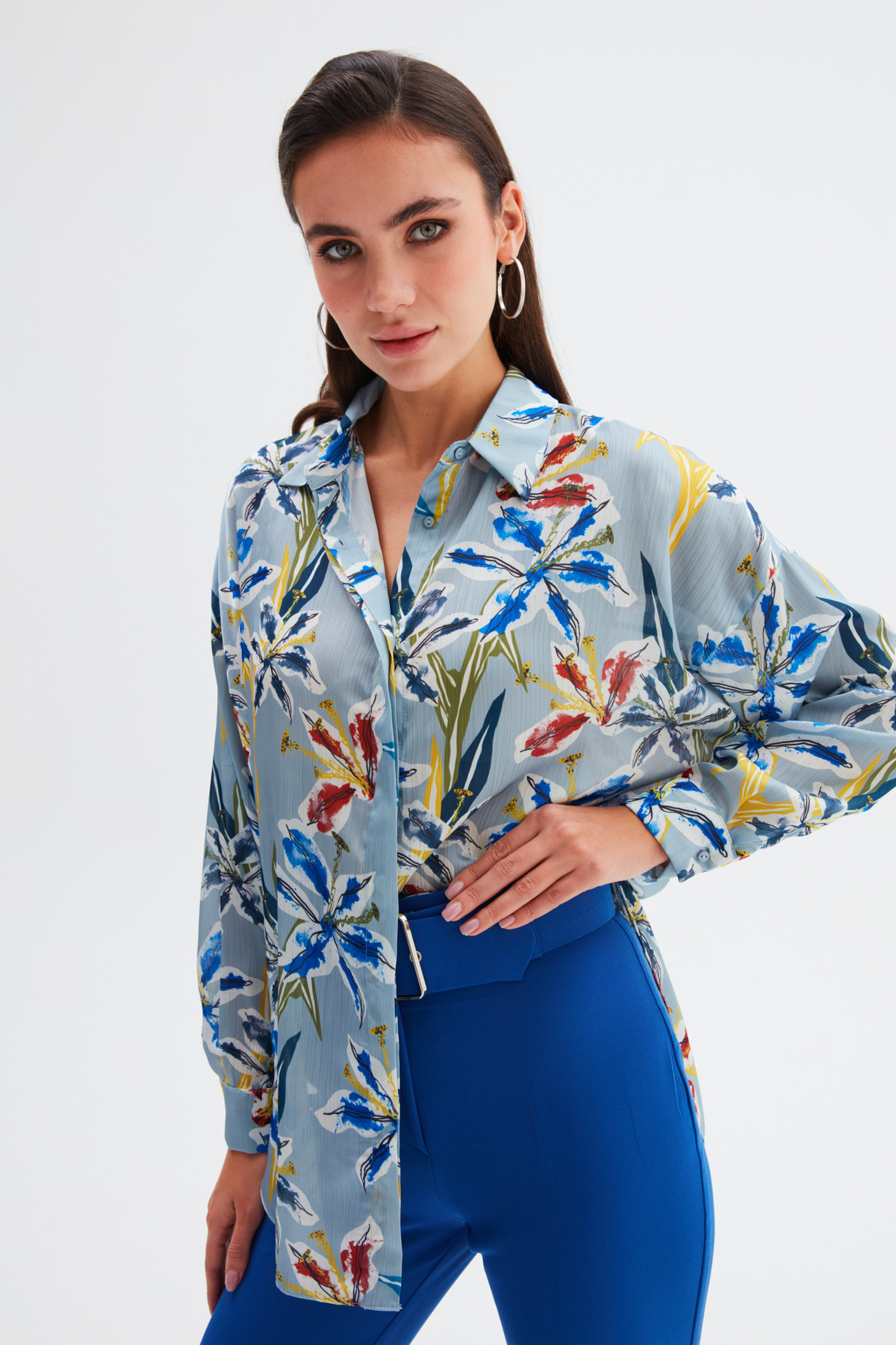 Salaş Desenli Gömlek - MAVİ