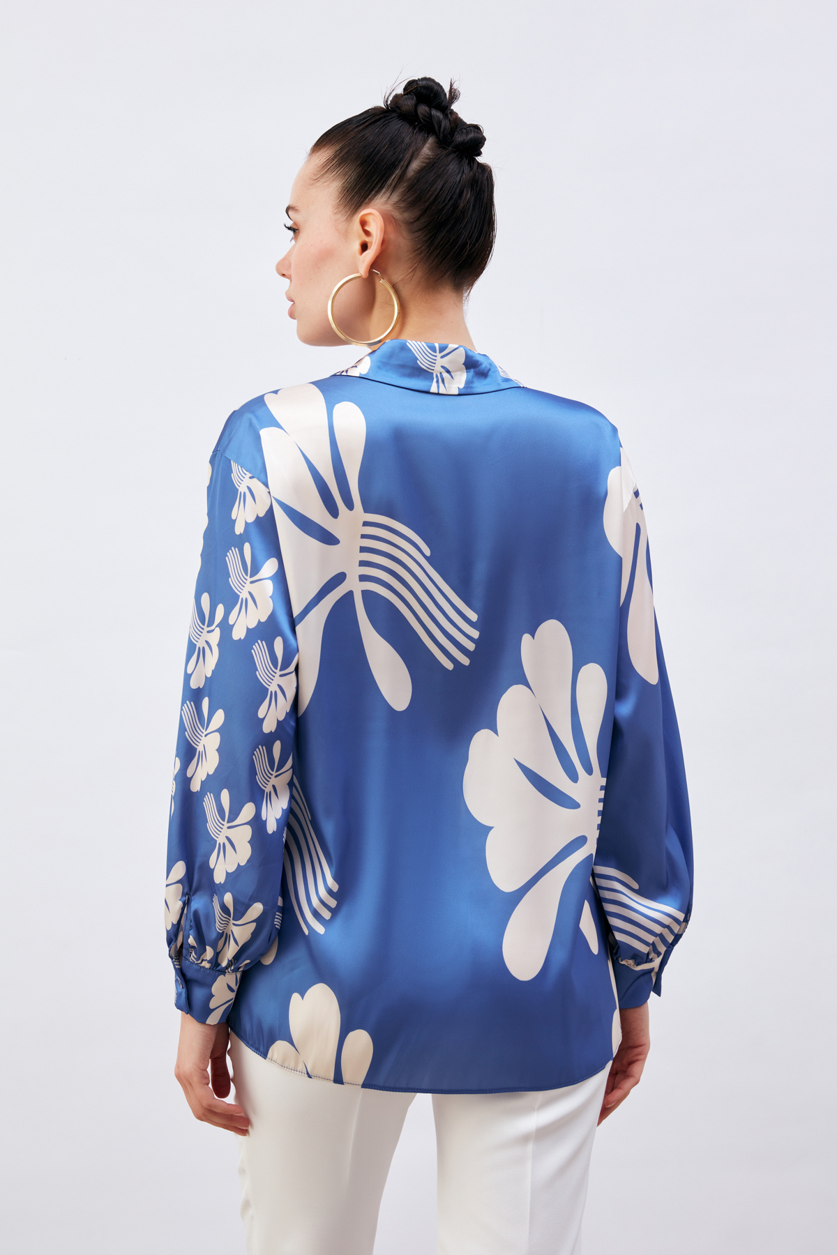 Salaş Desenli Gömlek - SAX MAVİ-BEJ