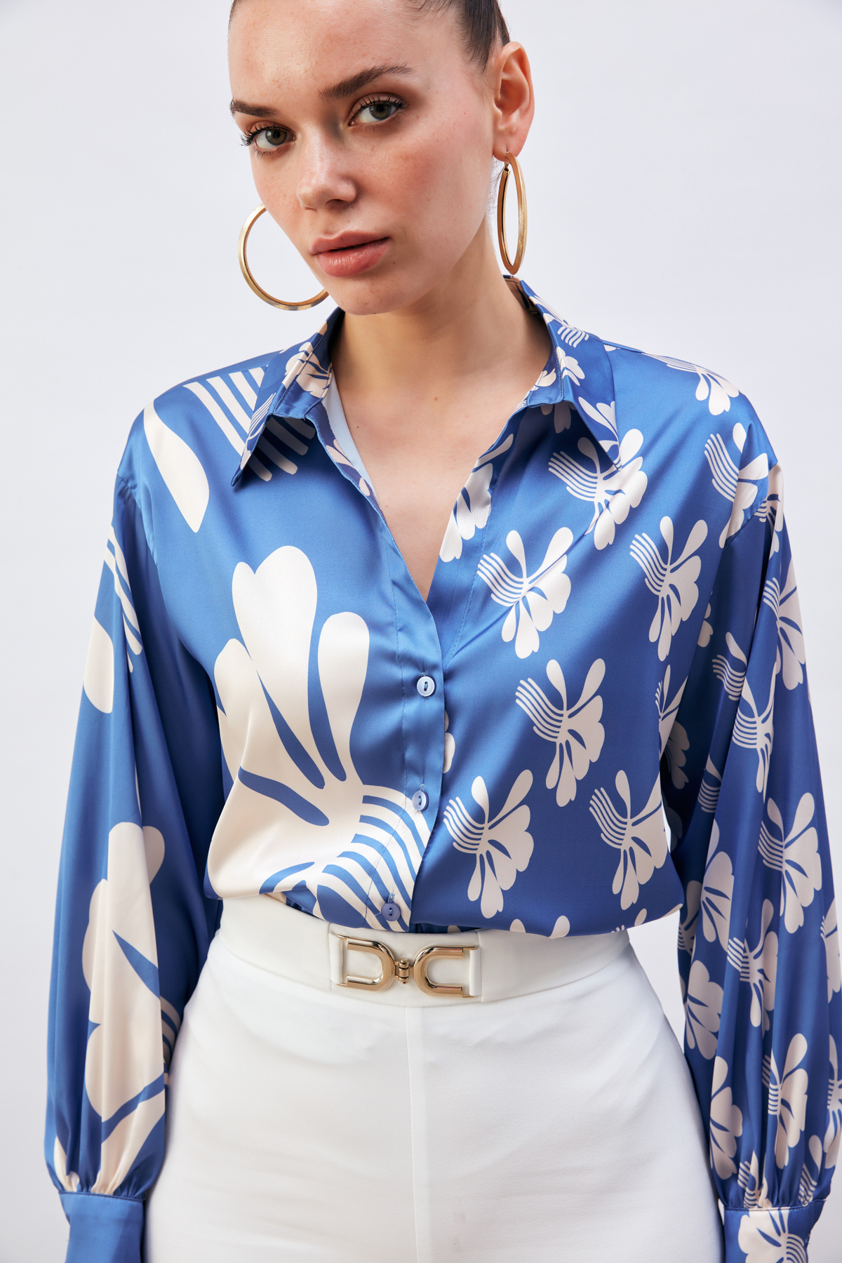 Salaş Desenli Gömlek - SAX MAVİ-BEJ