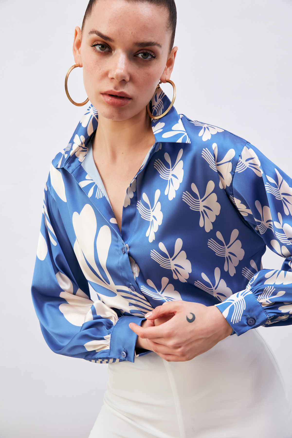 Salaş Desenli Gömlek - SAX MAVİ-BEJ