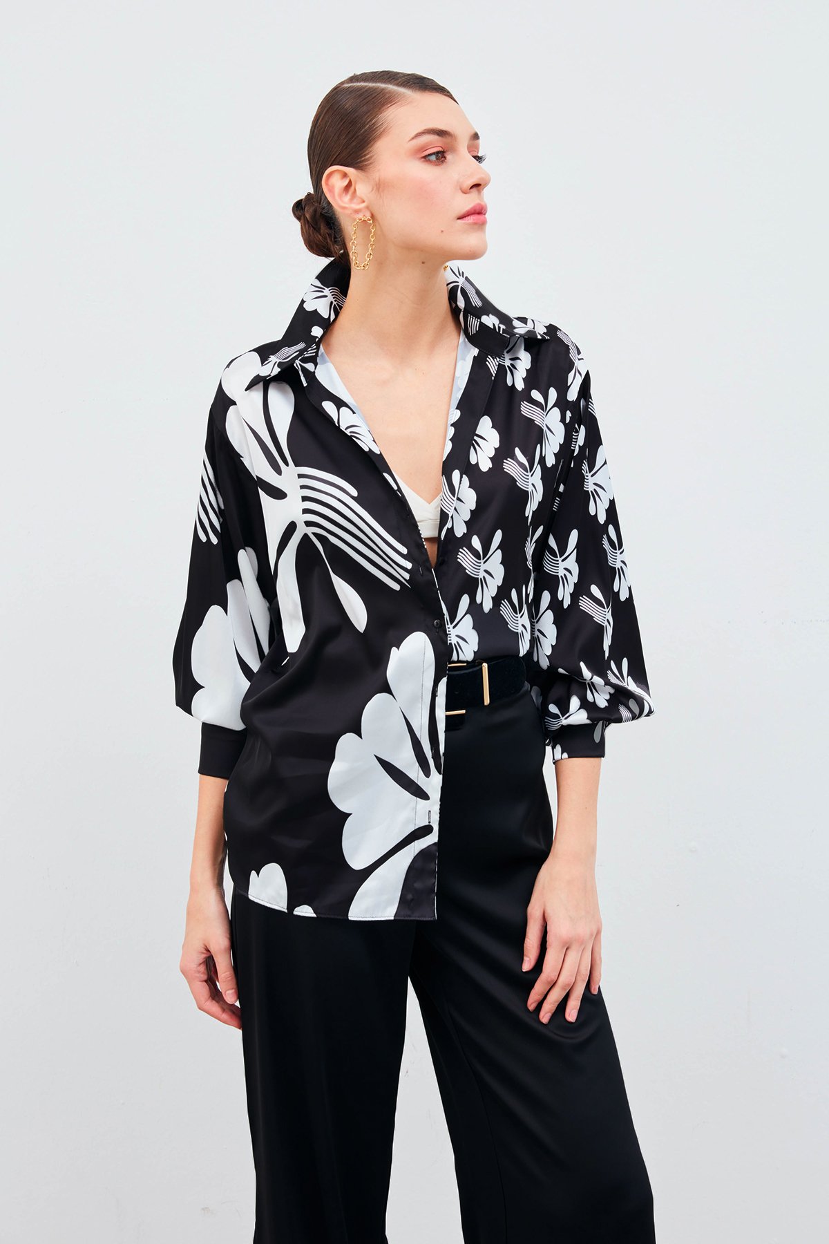 Salaş Desenli Gömlek - SİYAH