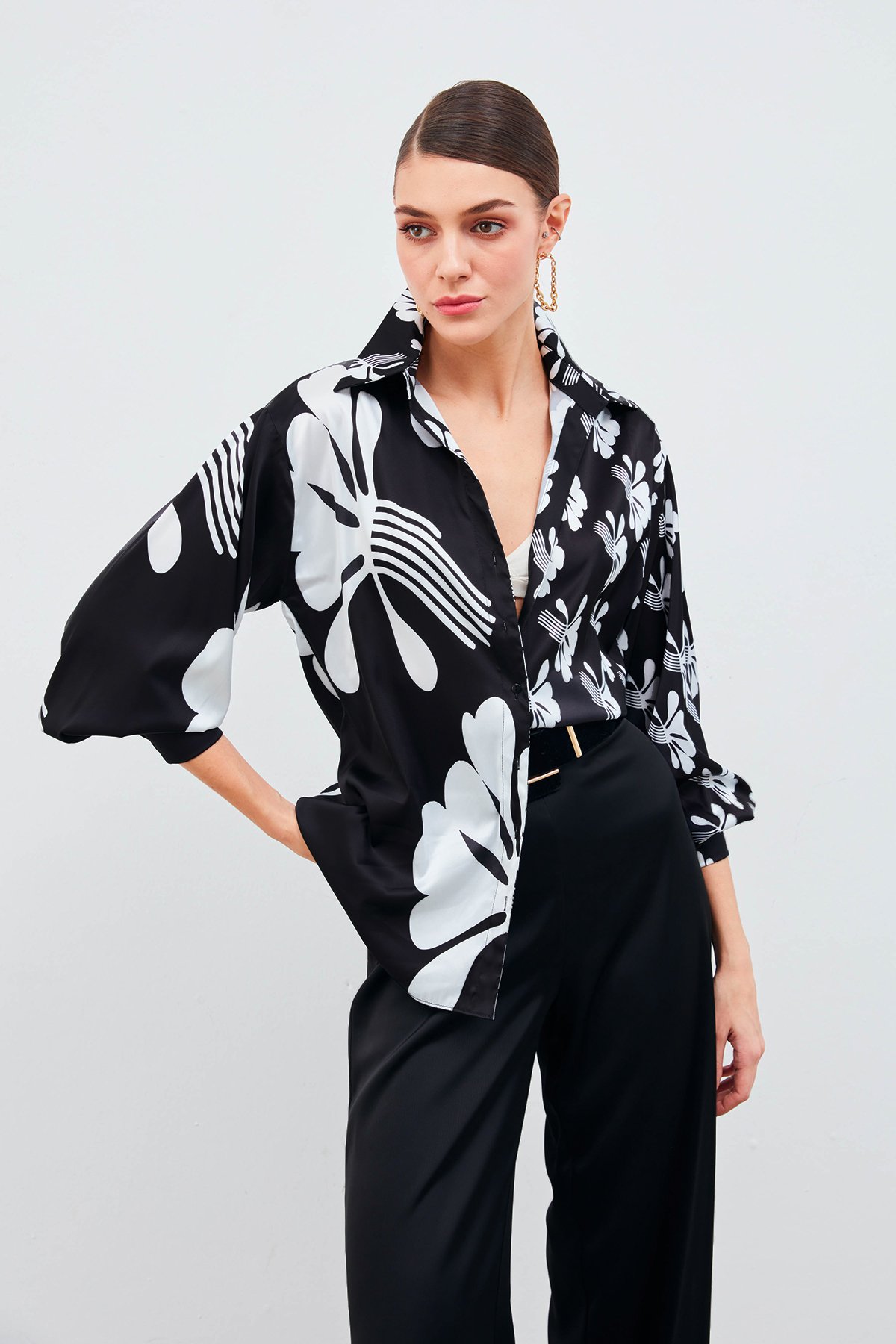 Salaş Desenli Gömlek - SİYAH