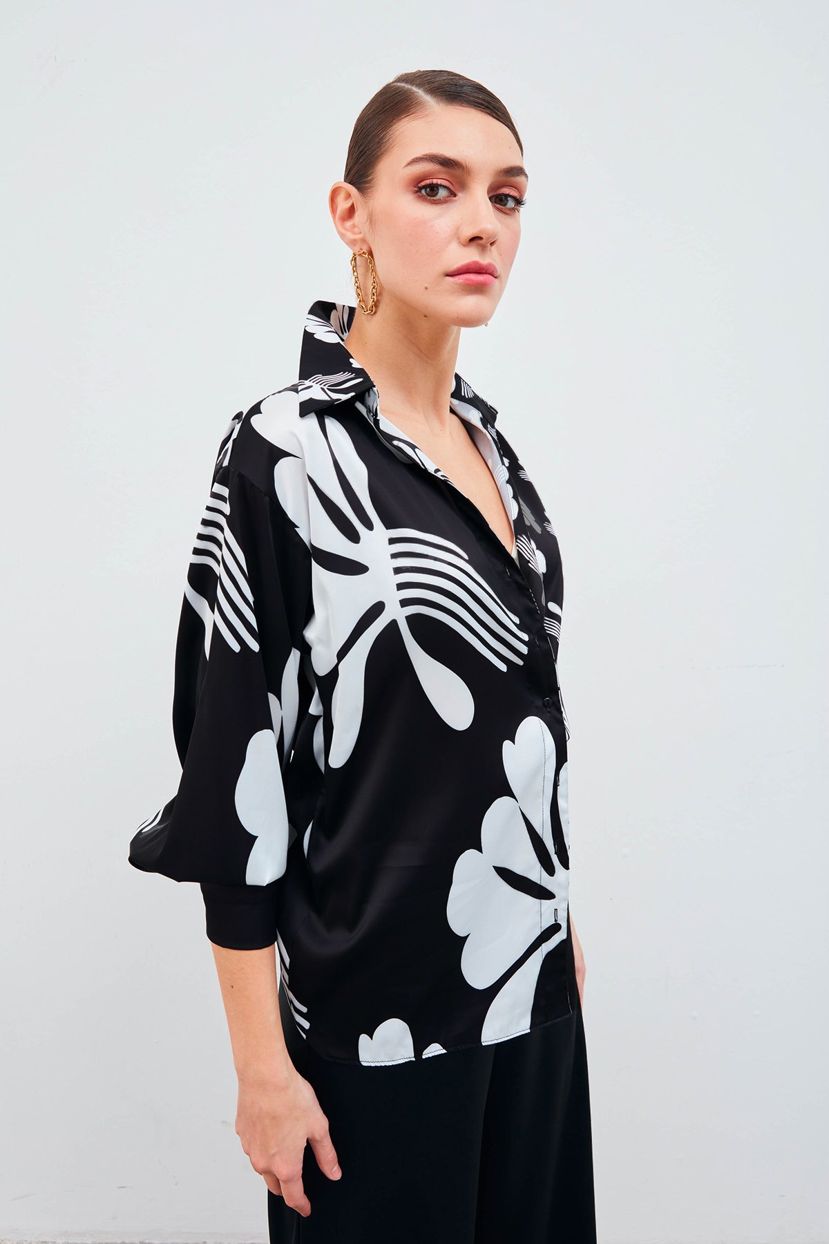 Salaş Desenli Gömlek - SİYAH