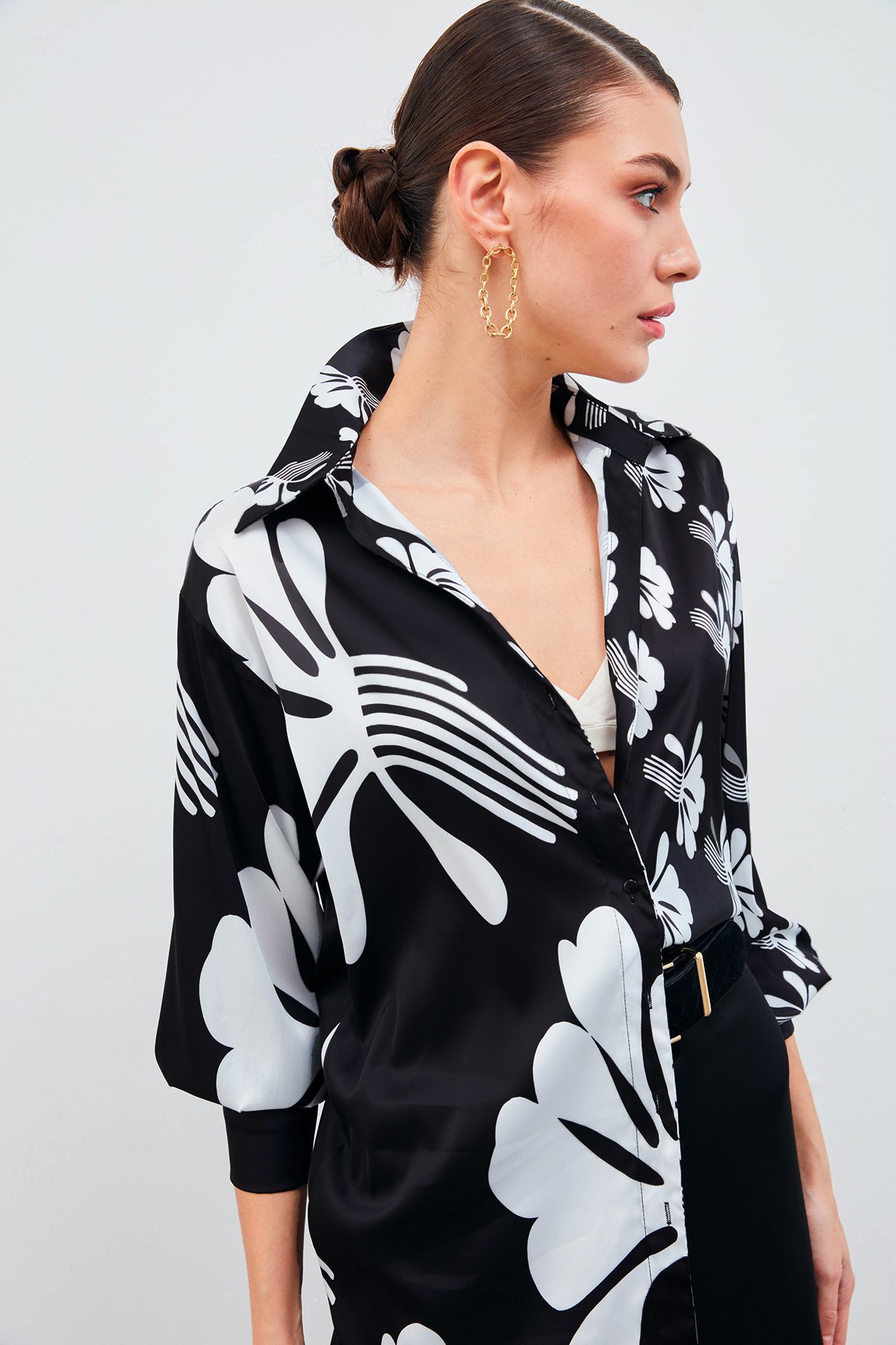 Salaş Desenli Gömlek - SİYAH