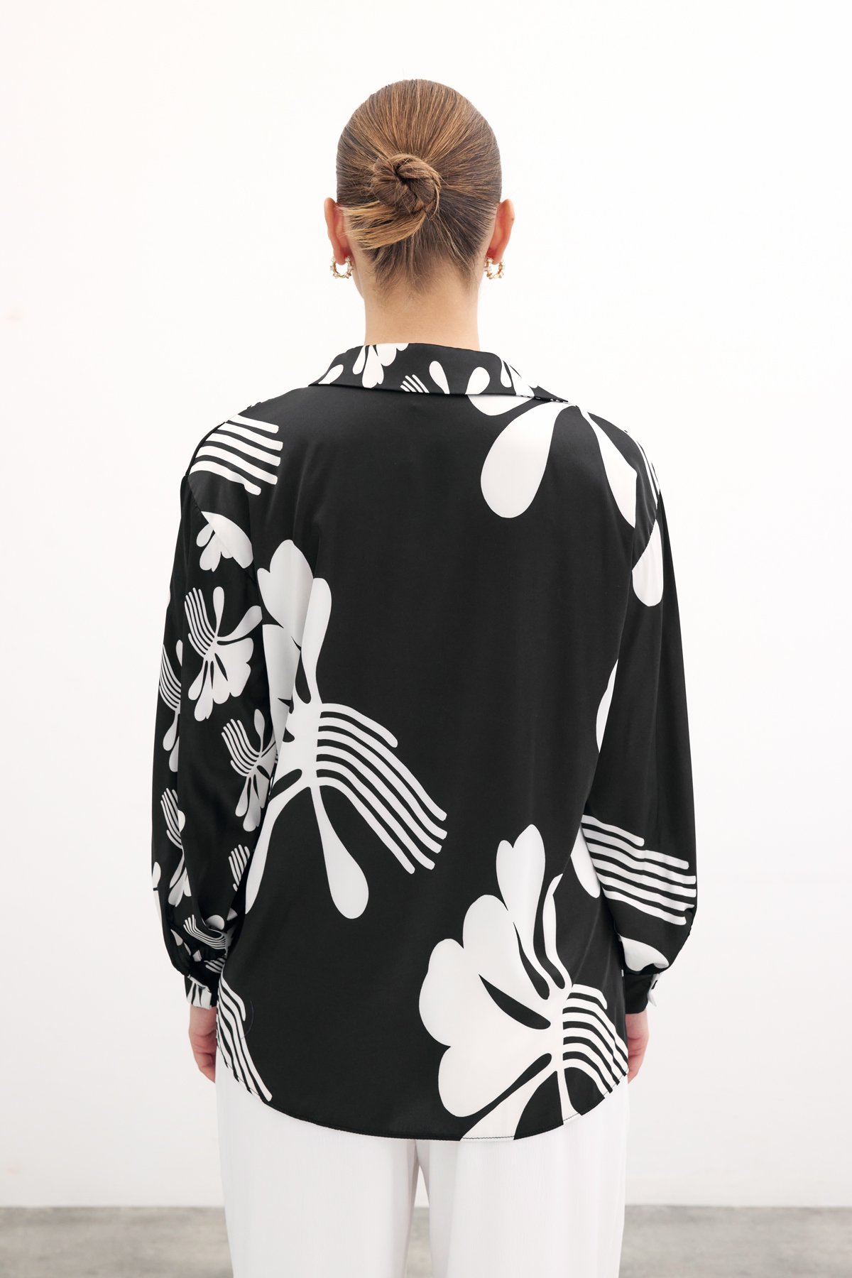 Salaş Desenli Gömlek - Siyah-Ekru