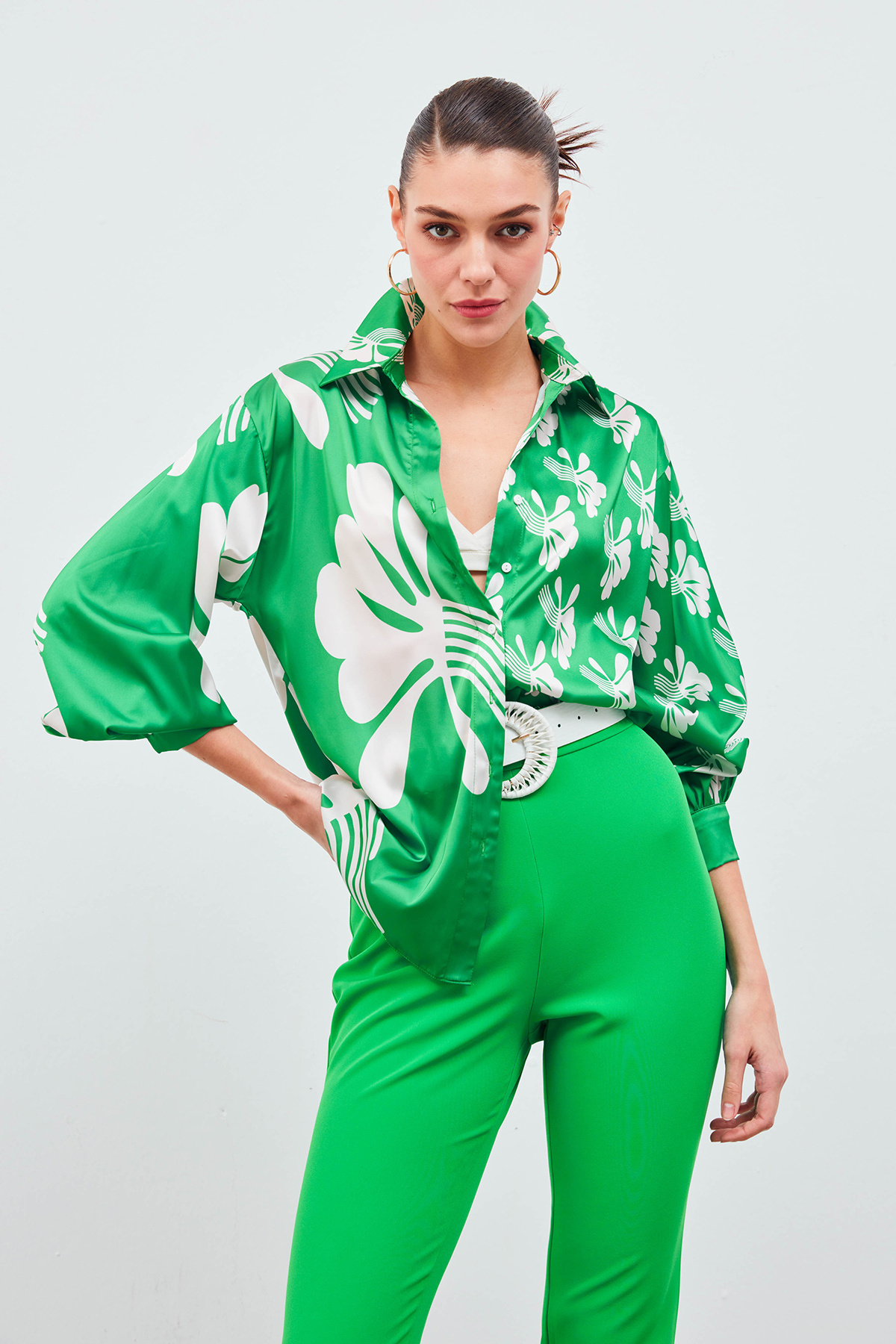 Salaş Desenli Gömlek - YEŞİL