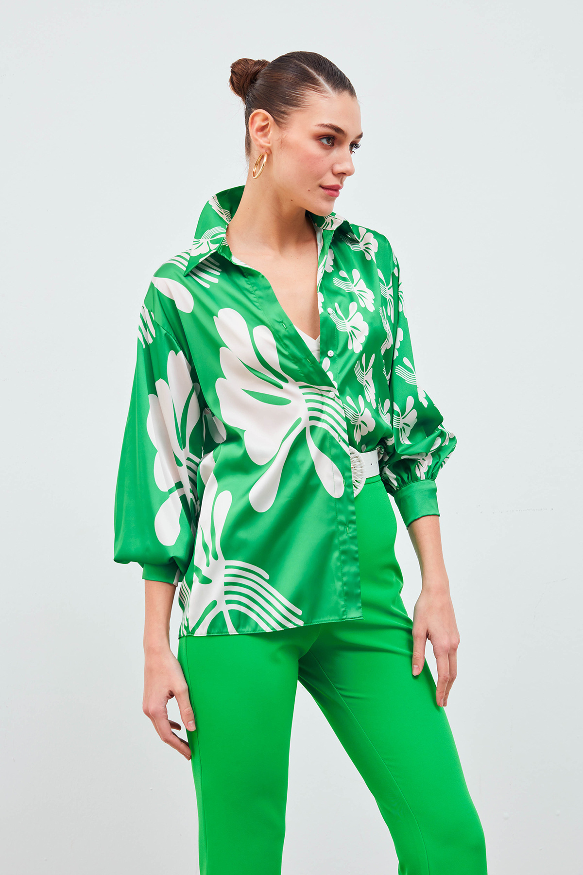 Salaş Desenli Gömlek - YEŞİL