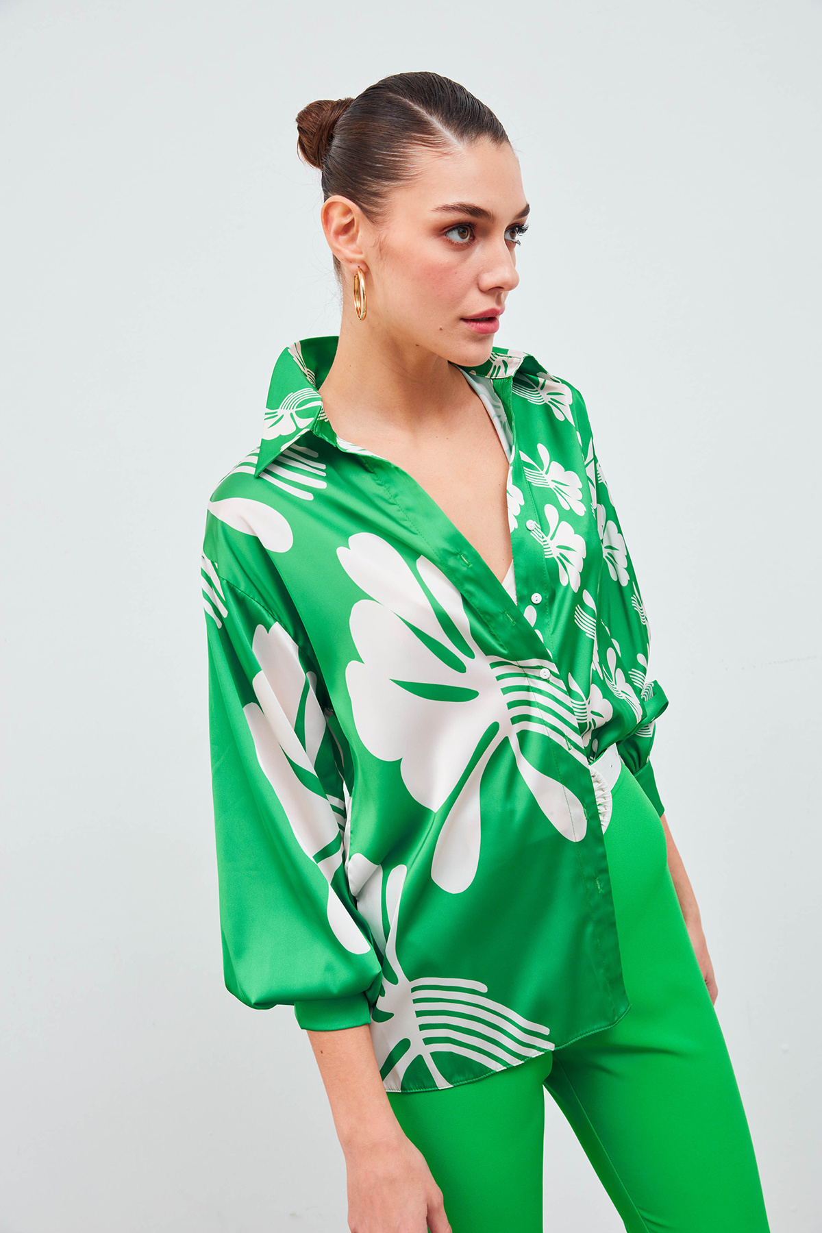 Salaş Desenli Gömlek - YEŞİL