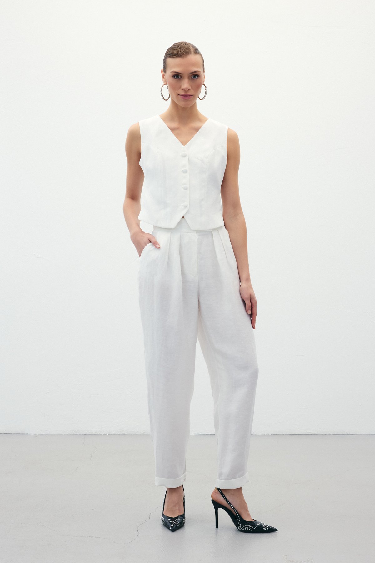 Salaş Keten Pantolon - Ekru