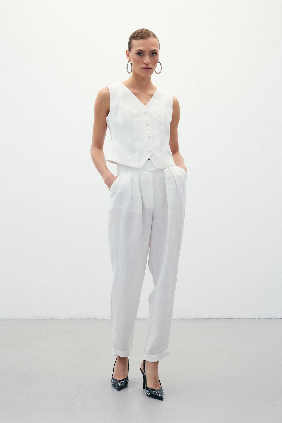 Salaş Keten Pantolon - Ekru