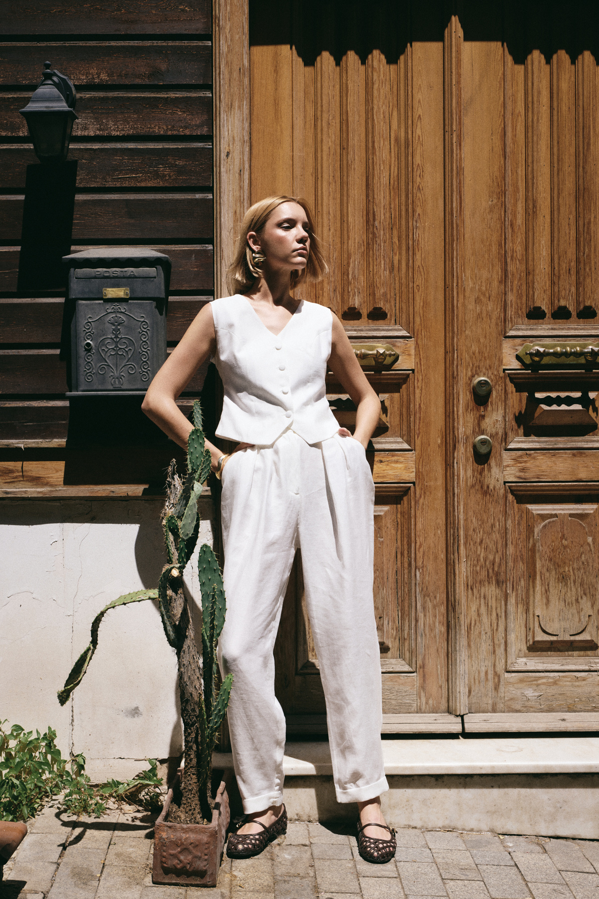 Salaş Keten Pantolon - Ekru