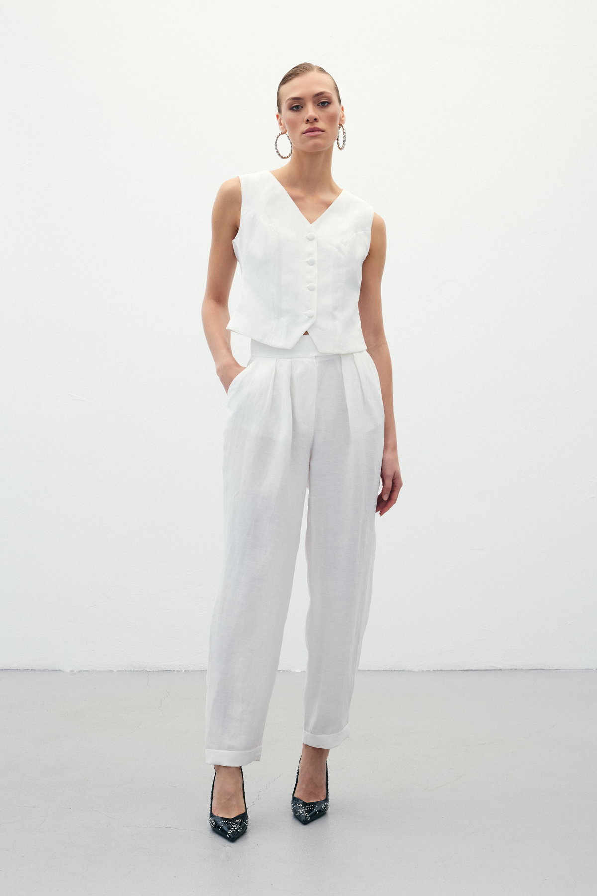 Salaş Keten Pantolon - Ekru