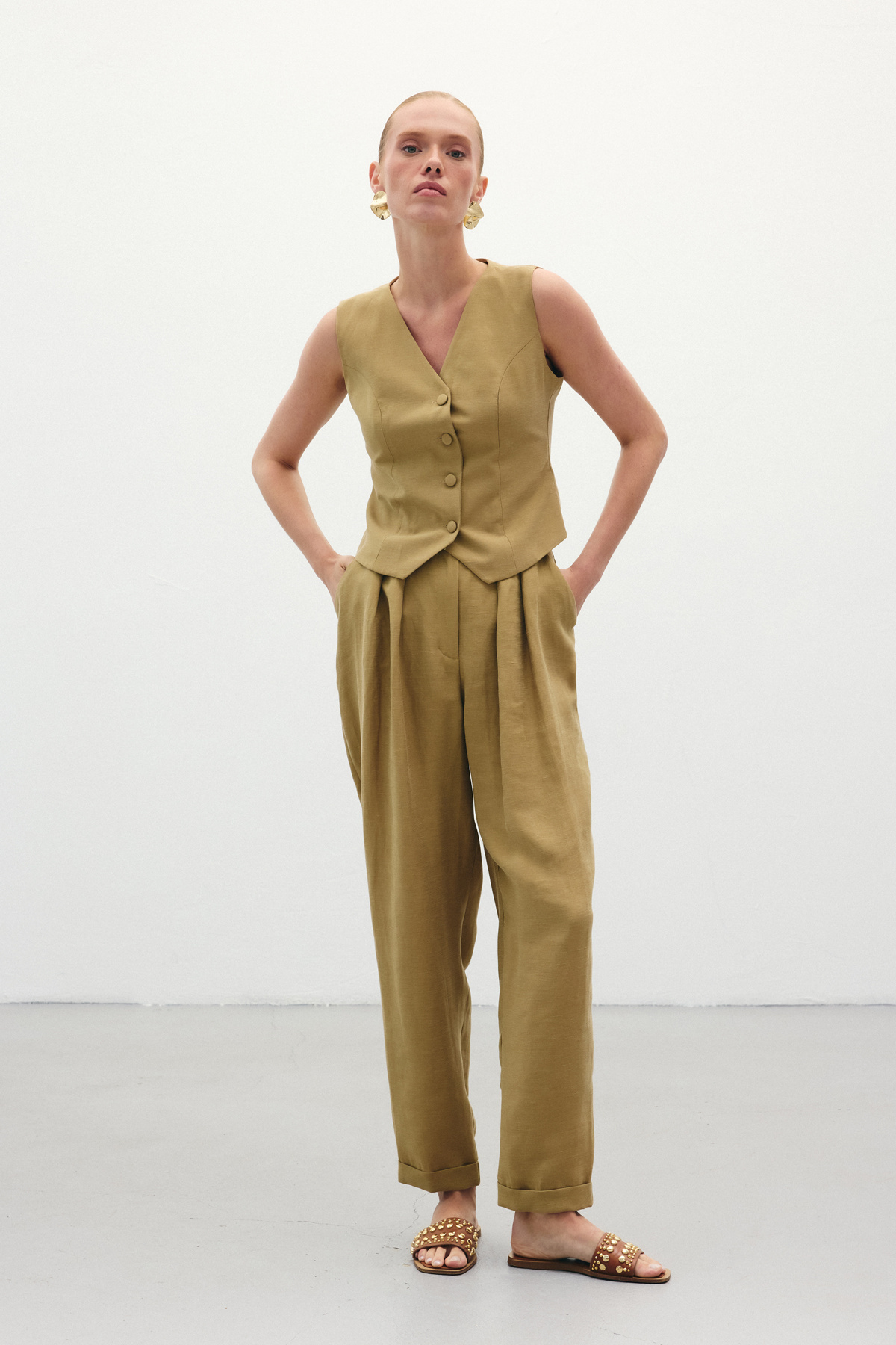 Salaş Keten Pantolon - Haki