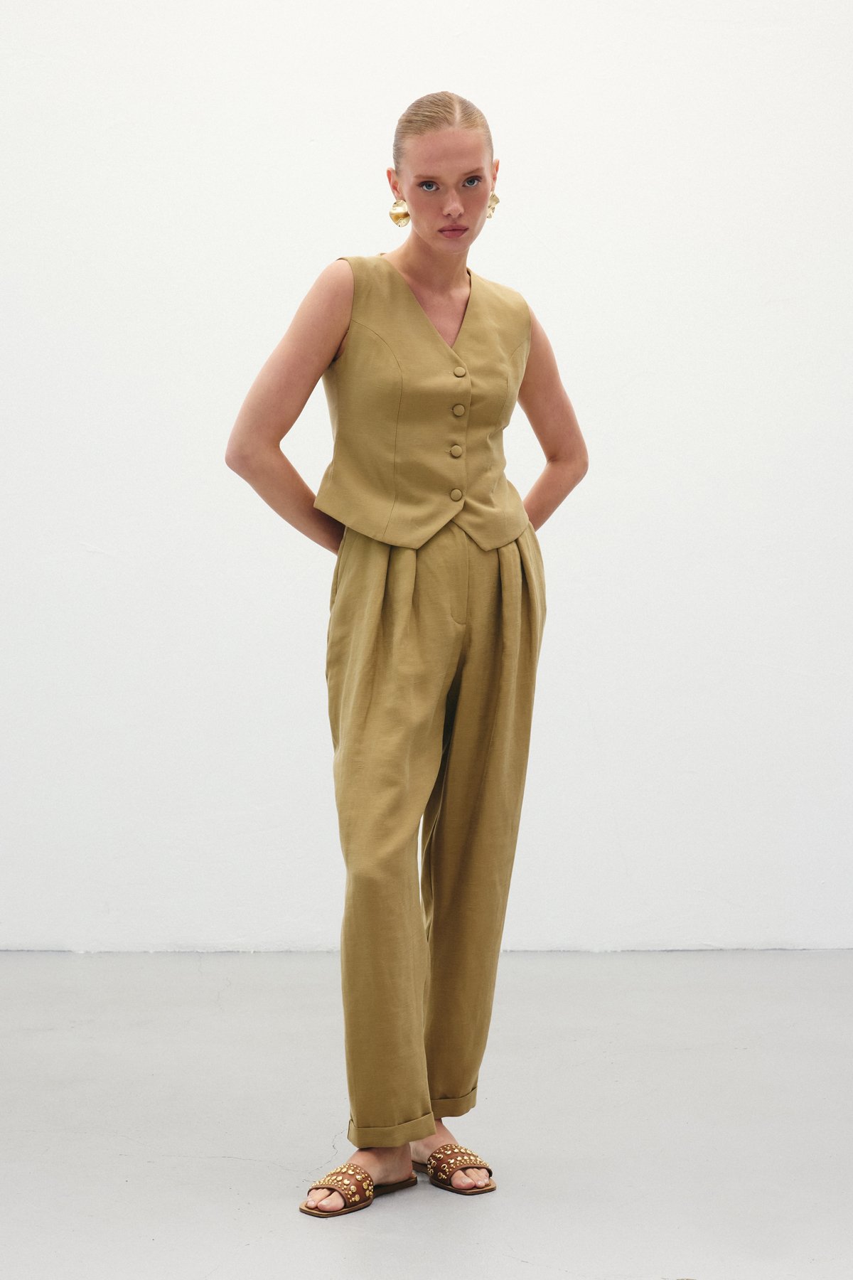 Salaş Keten Pantolon - Haki