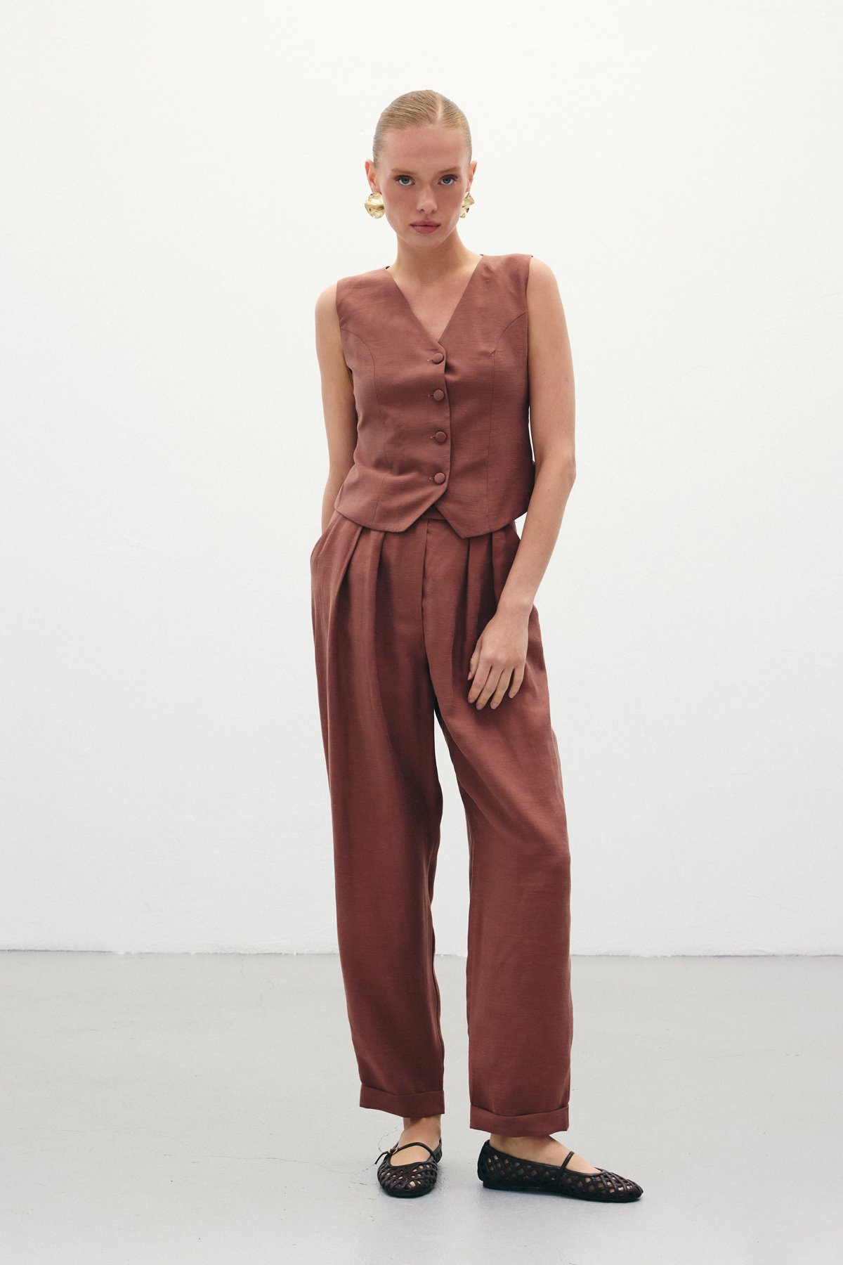 Salaş Keten Pantolon - Kahve