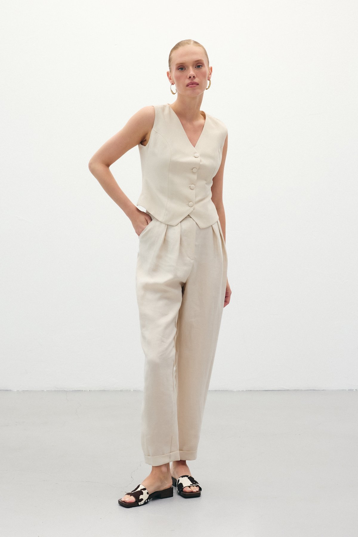 Salaş Keten Pantolon - Taş