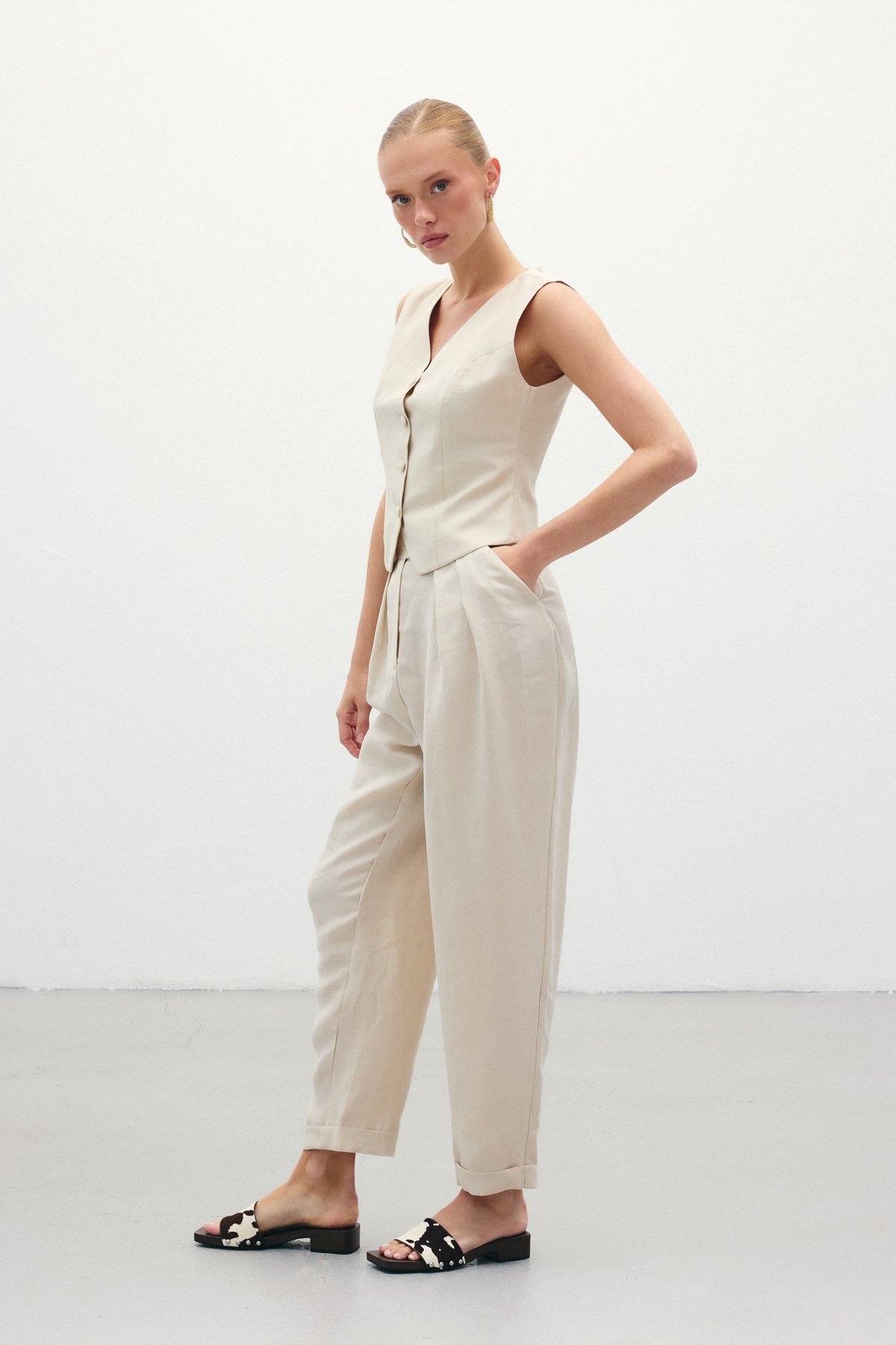 Salaş Keten Pantolon - Taş