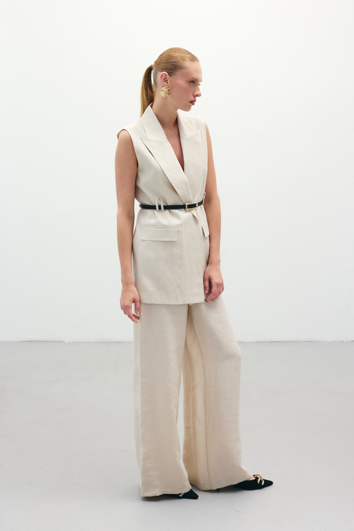 Salaş Keten Pantolon - Taş