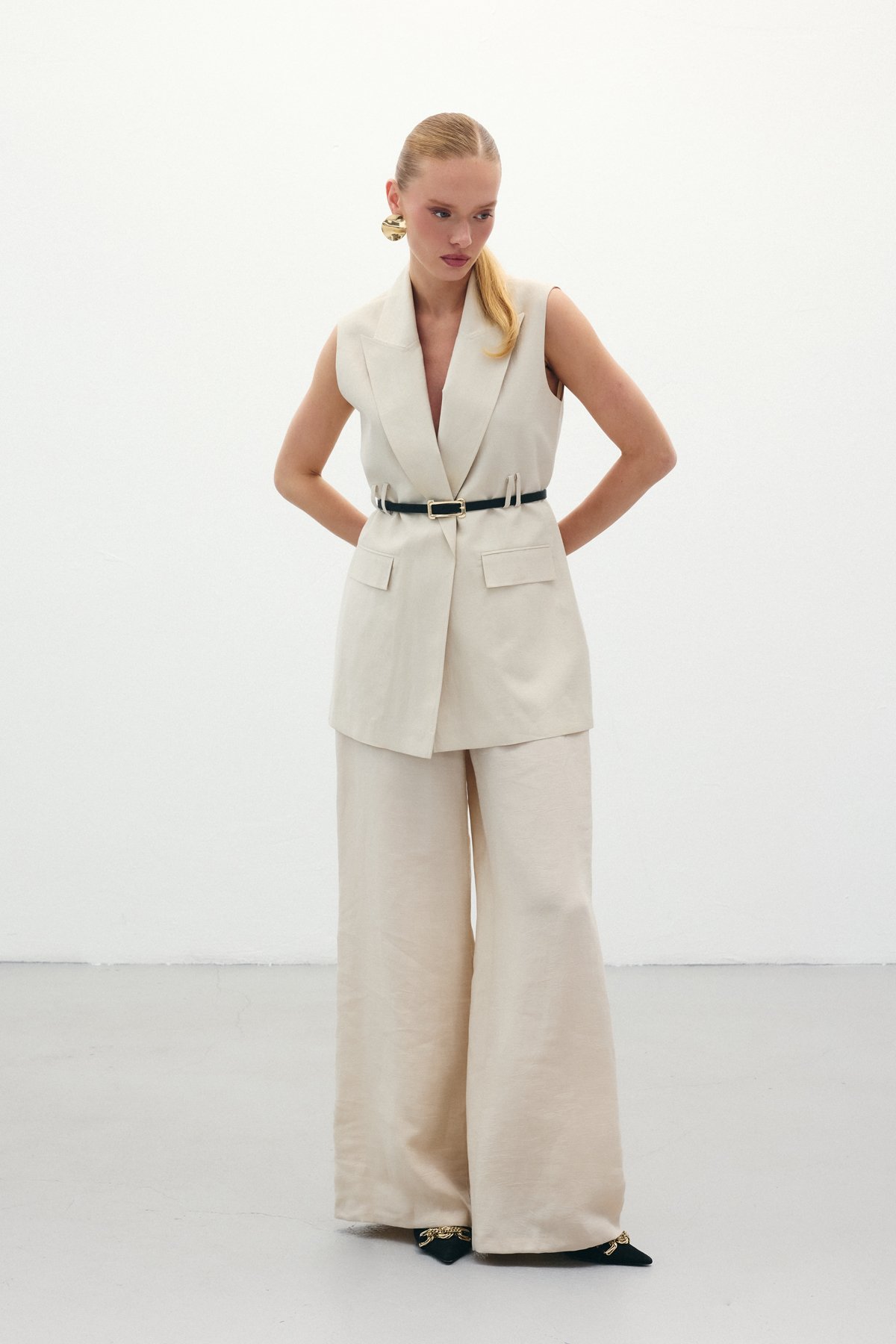 Salaş Keten Pantolon - Taş