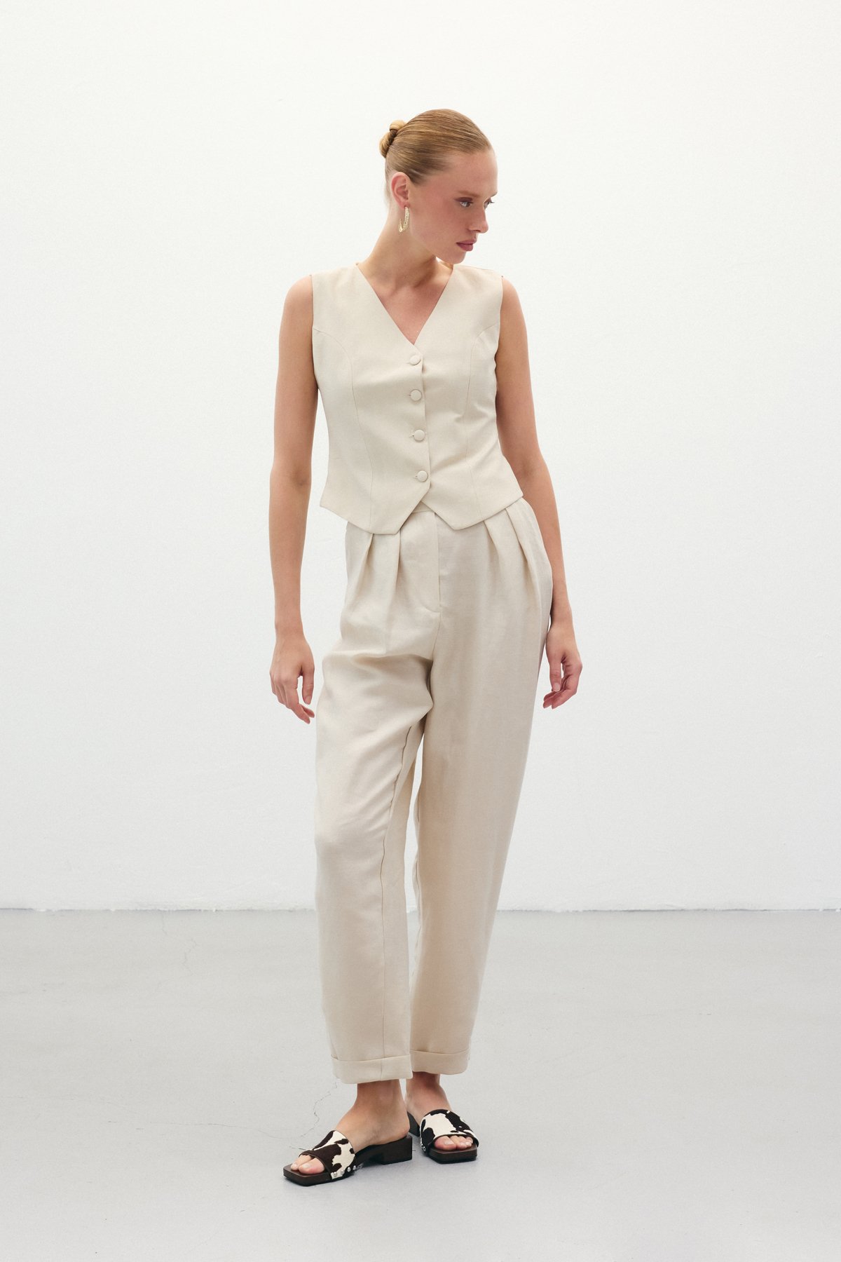 Salaş Keten Pantolon - Taş