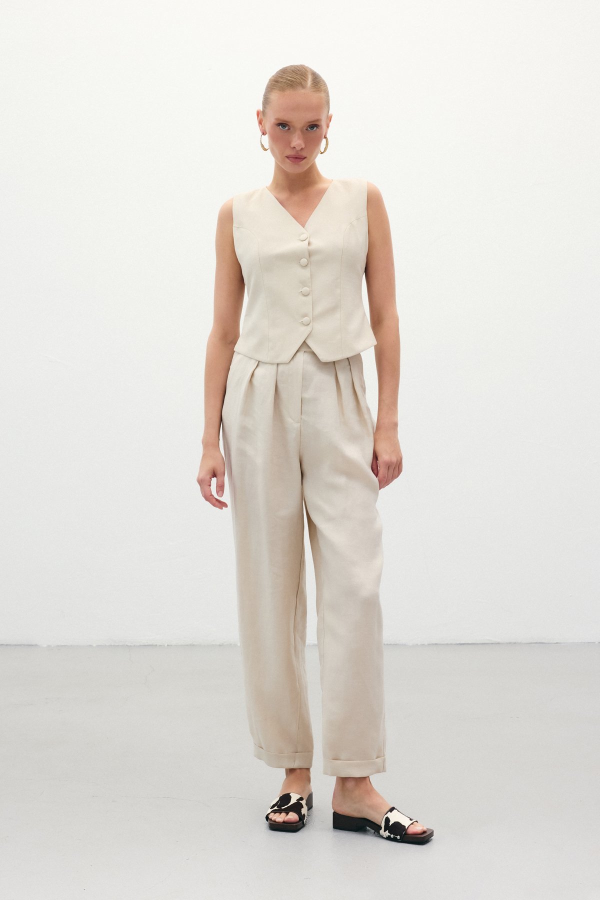 Salaş Keten Pantolon - Taş