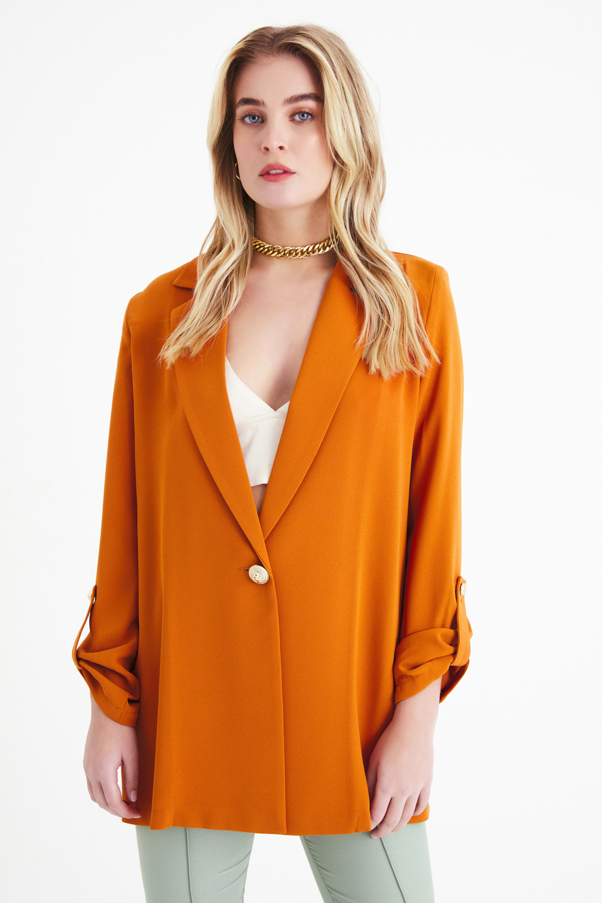 Salaş krep ceket - KİREMİT