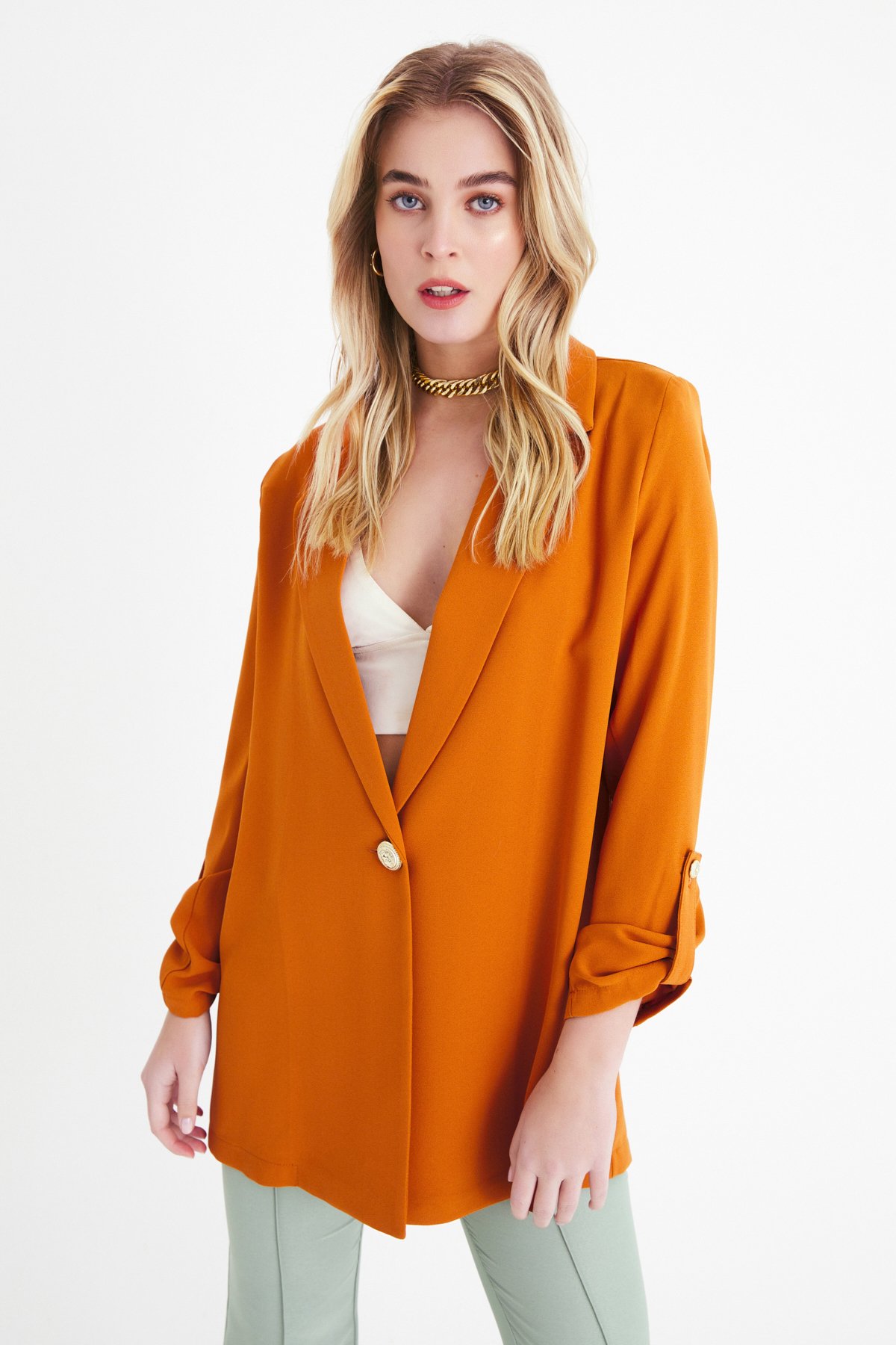 Salaş krep ceket - KİREMİT