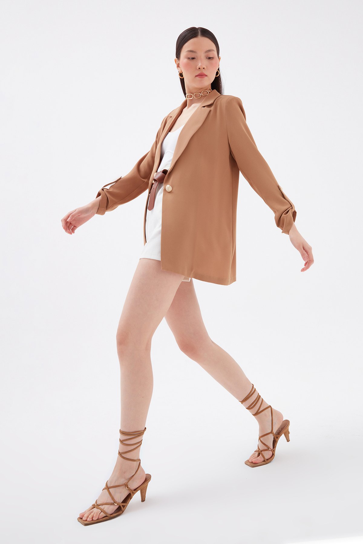 Salaş krep ceket - KOYU BEJ