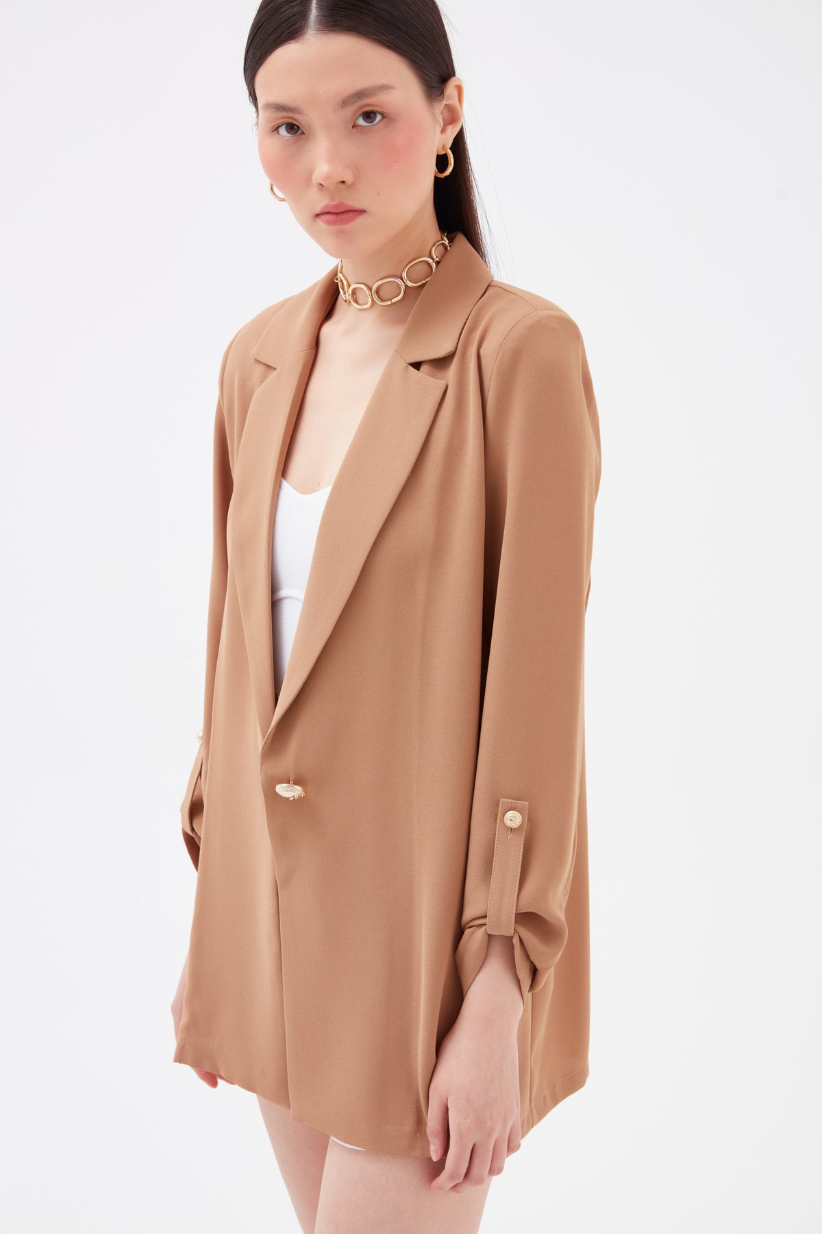 Salaş krep ceket - KOYU BEJ