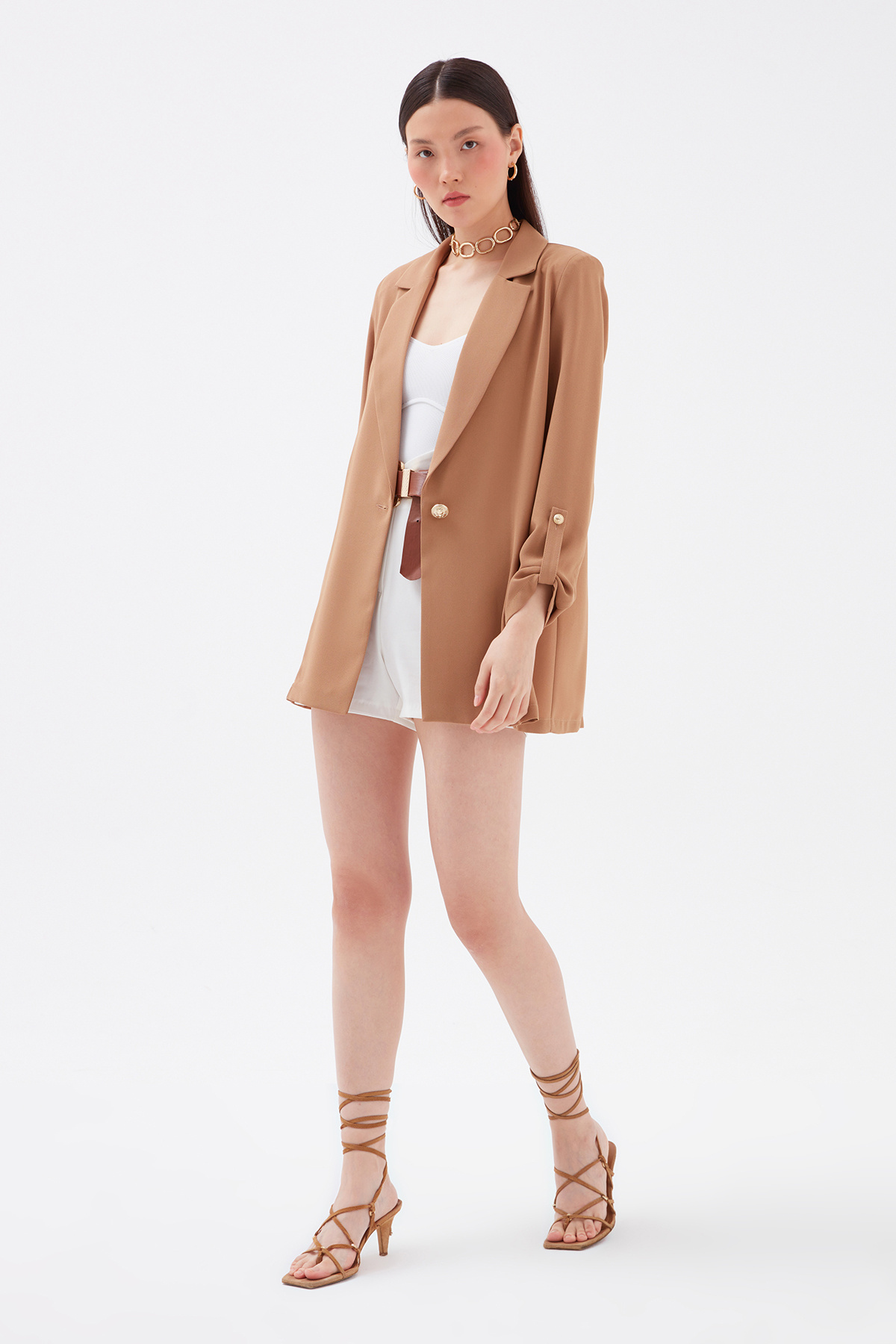 Salaş krep ceket - KOYU BEJ