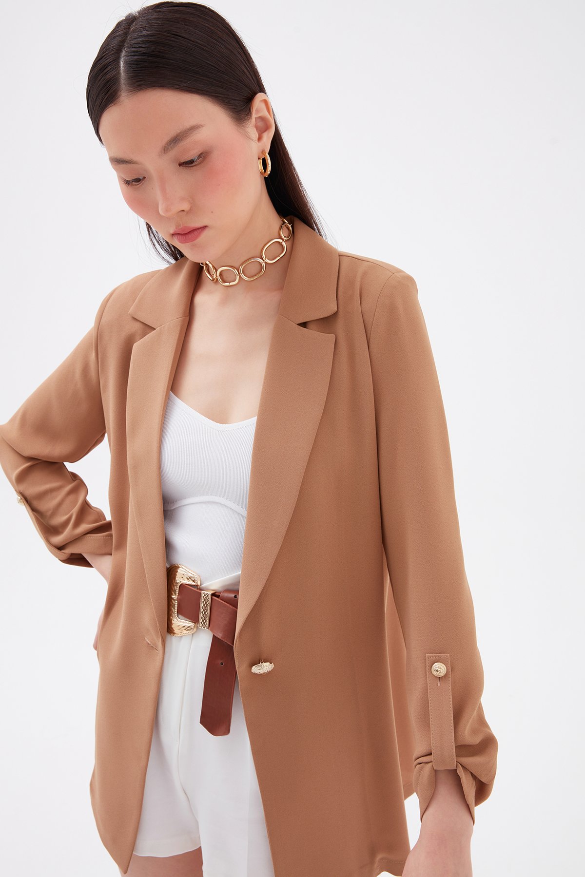 Salaş krep ceket - KOYU BEJ