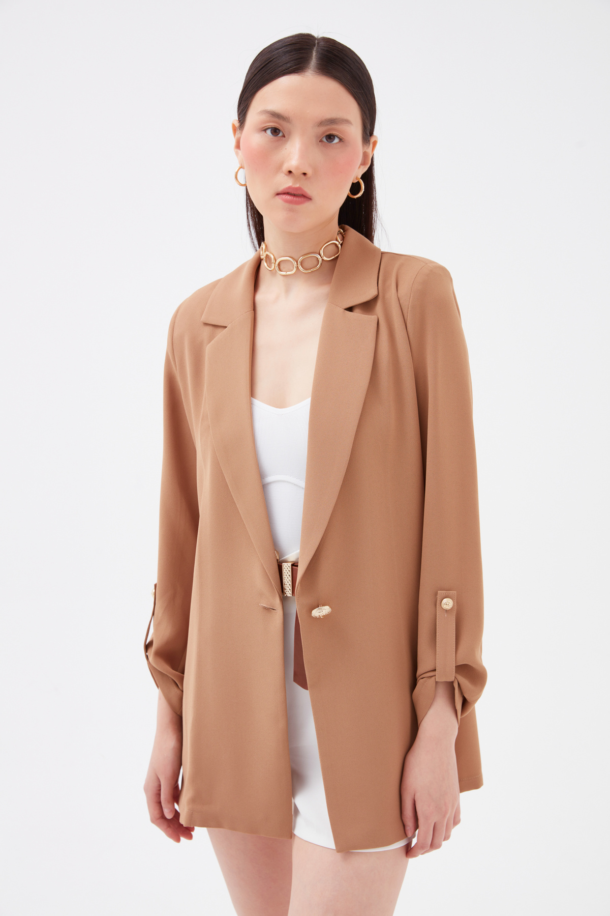 Salaş krep ceket - KOYU BEJ