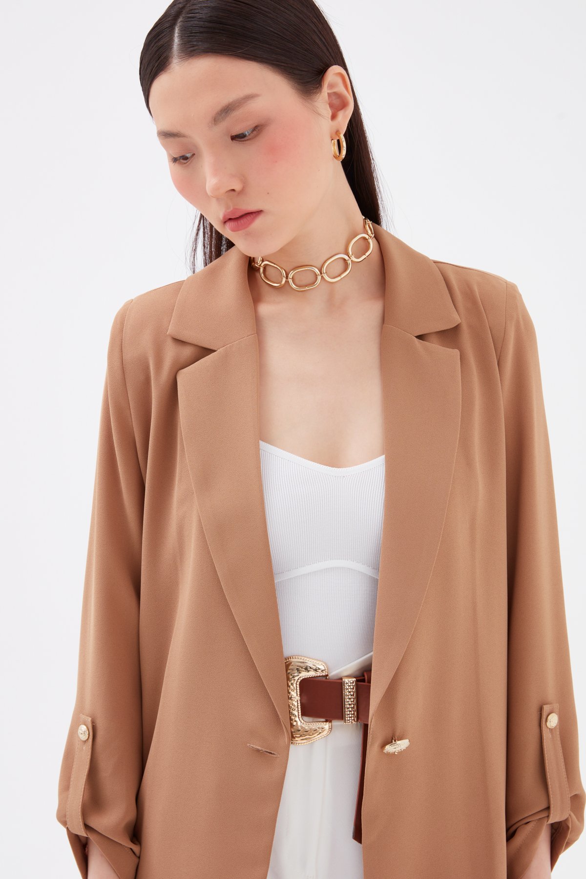 Salaş krep ceket - KOYU BEJ